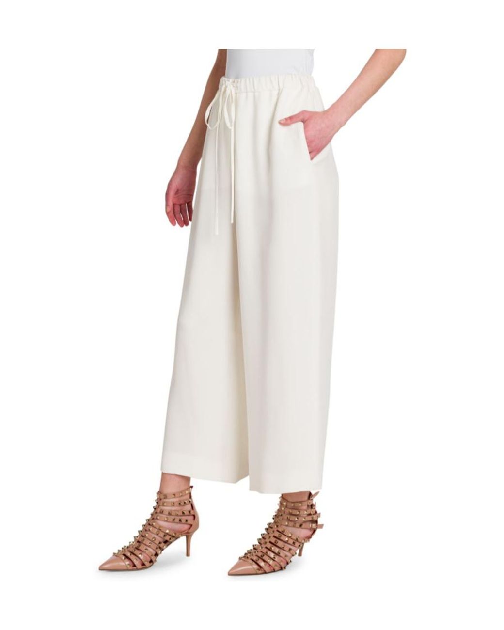 Valentino White Tied-Waist Wide-Leg Trousers