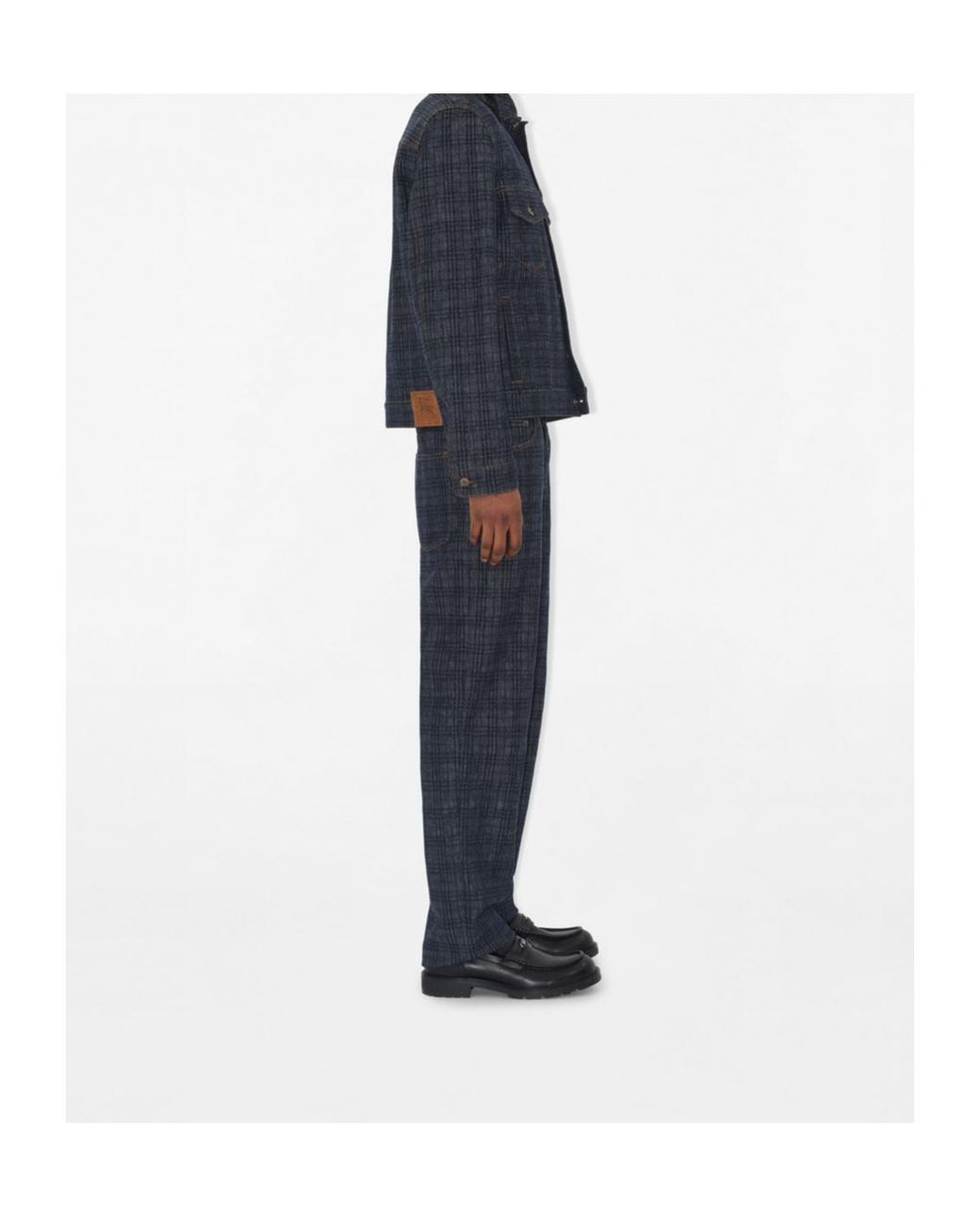 Burberry Blue Loose Check Denim Jeans for men
