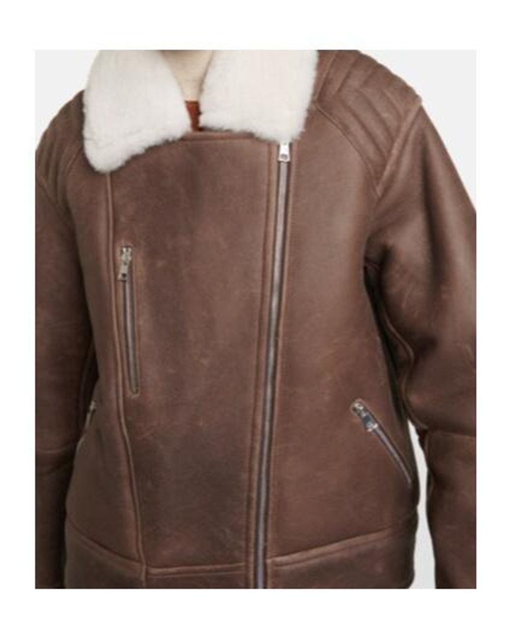 Blancha Brown Shearling-Trimmed Leather Jacket