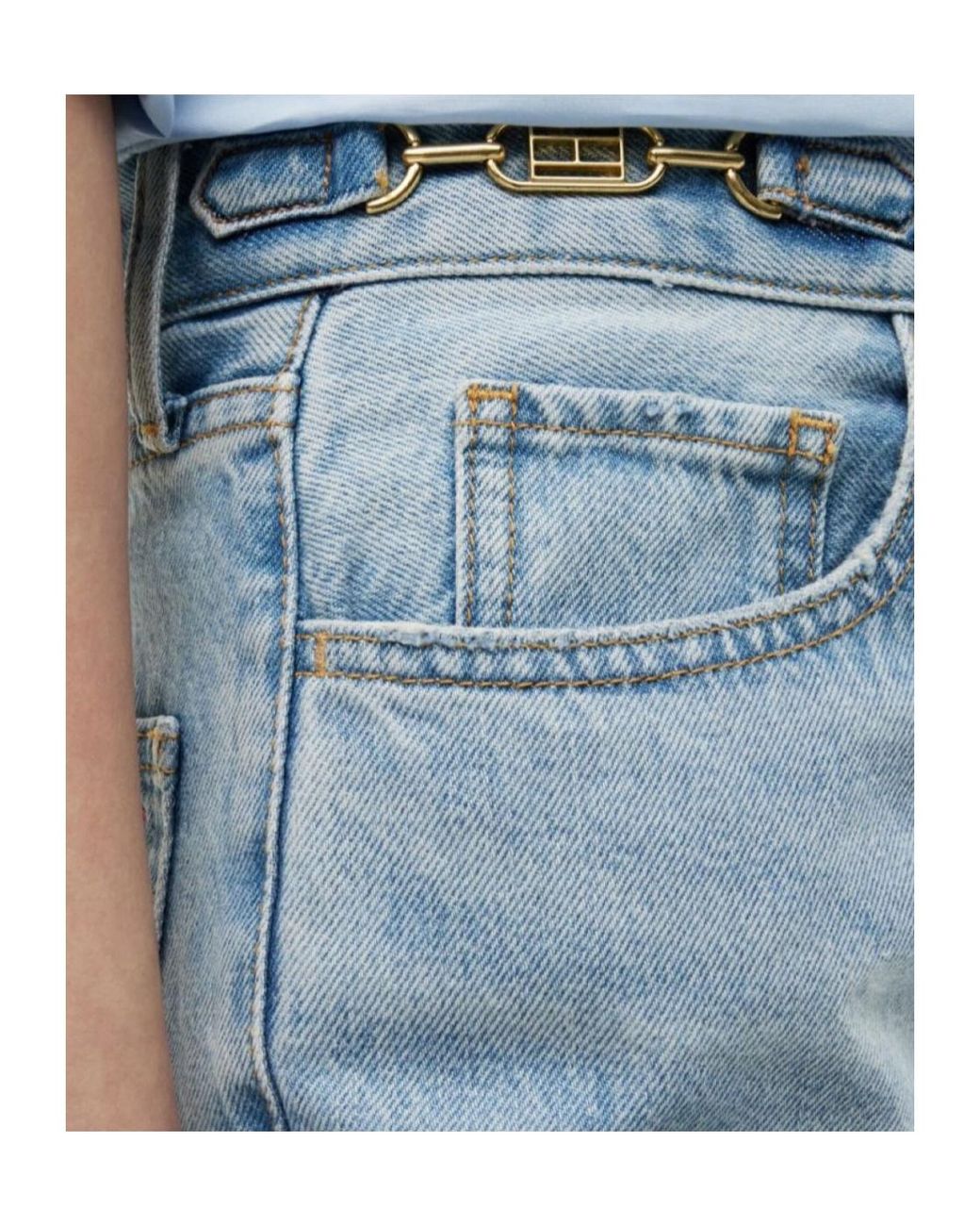 Tommy Hilfiger Blue Logo-Plaque Chain-Link Jeans