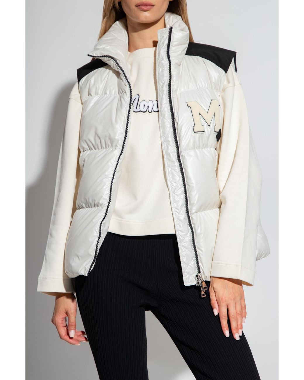 Moncler White Logo Motif Patch Detail Padded Vest