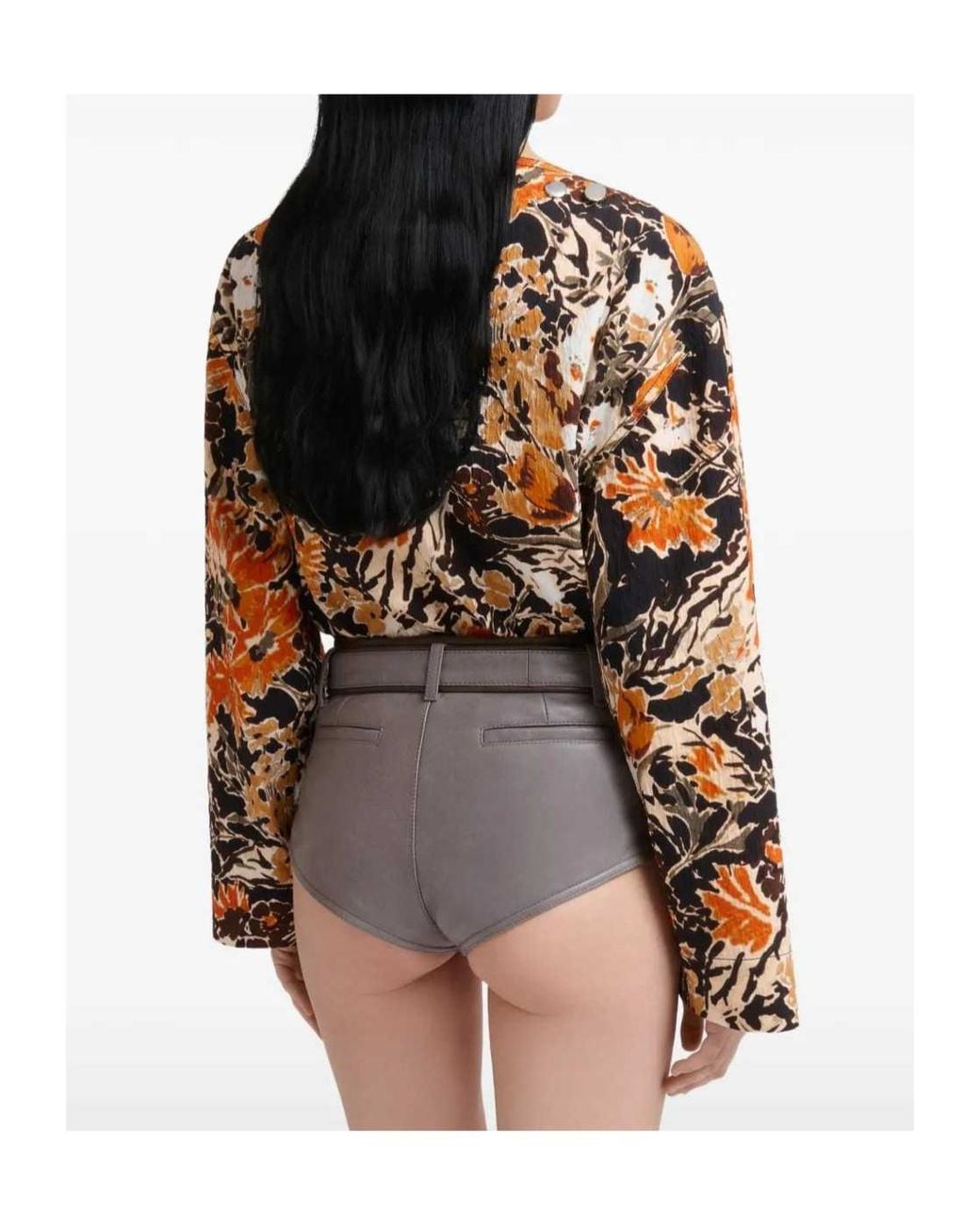Marni Brown Cloqué Top With Extreme Bouquet Print