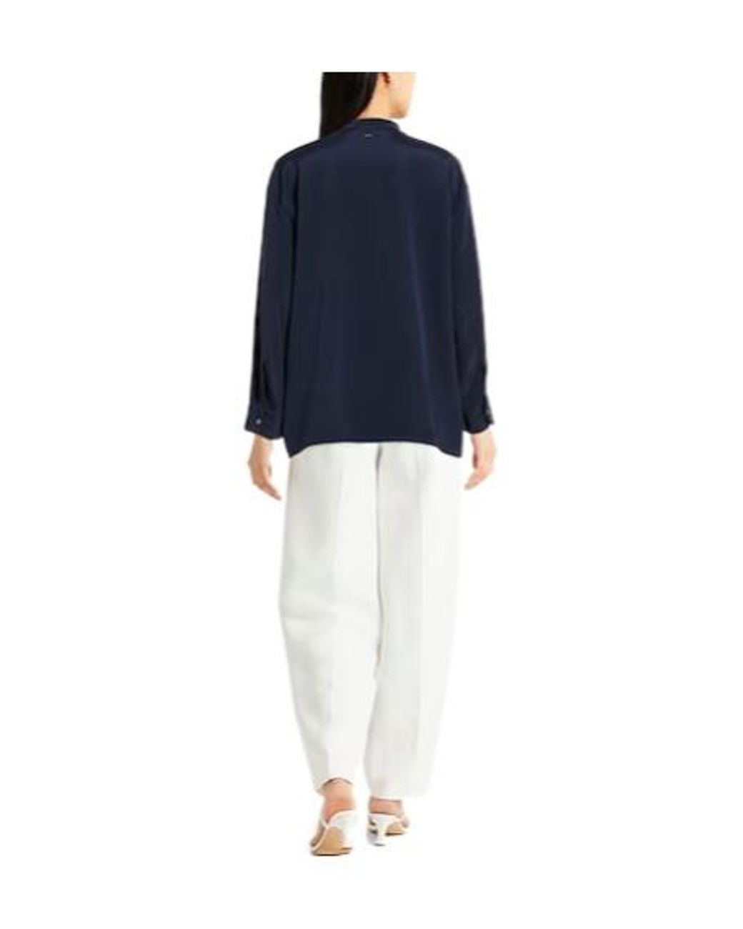 Max Mara Blue Solid Color Stand Collar Shirt