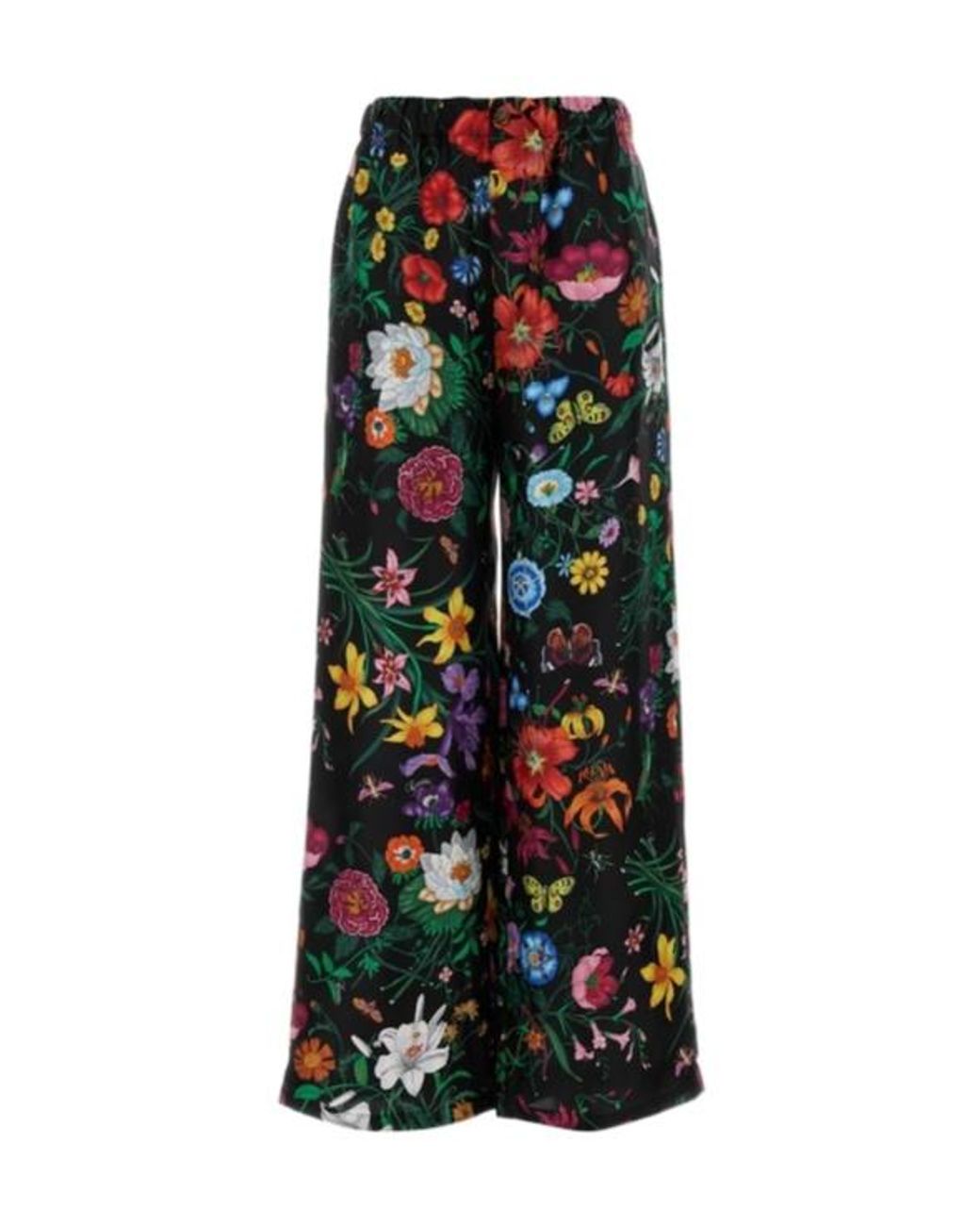 Gucci Black Floral Print Twill Pants