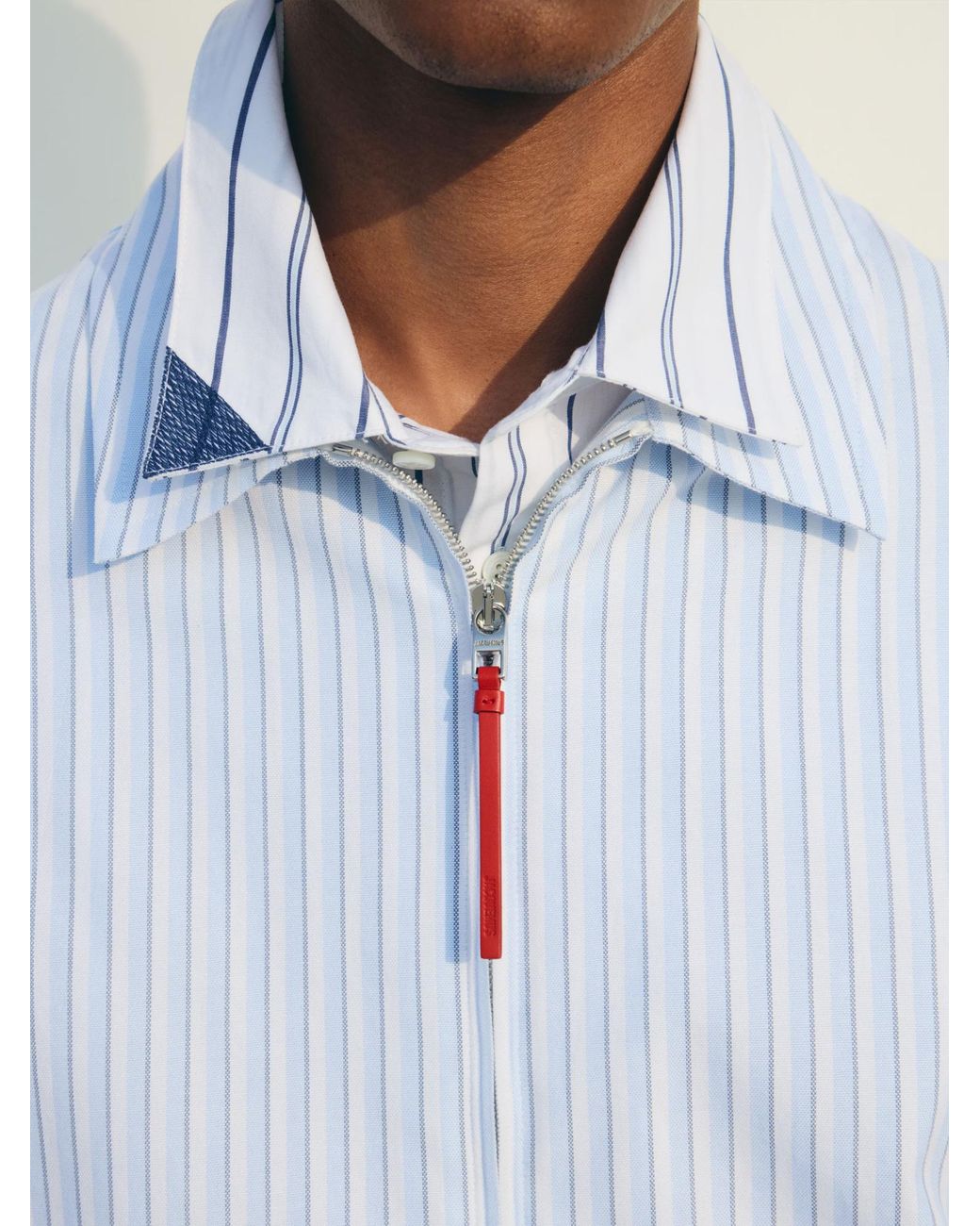 Jacquemus Blue Striped Zip-Up Long-Sleeve Shirt for men