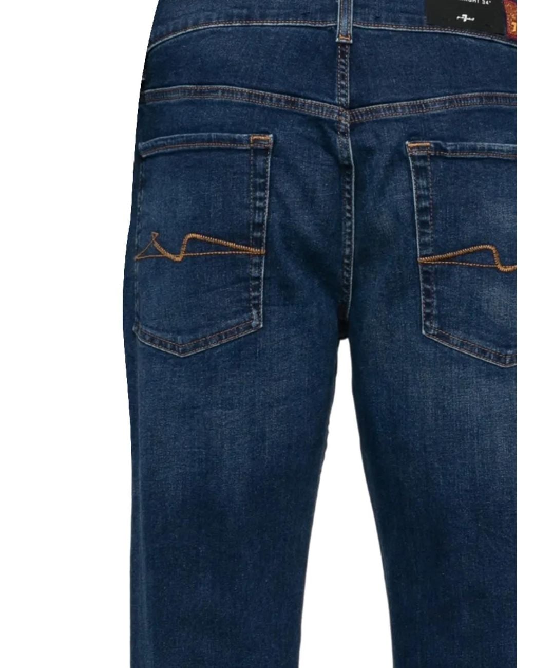7 For All Mankind Blue Faded-Effect Straight-Leg Jeans for men