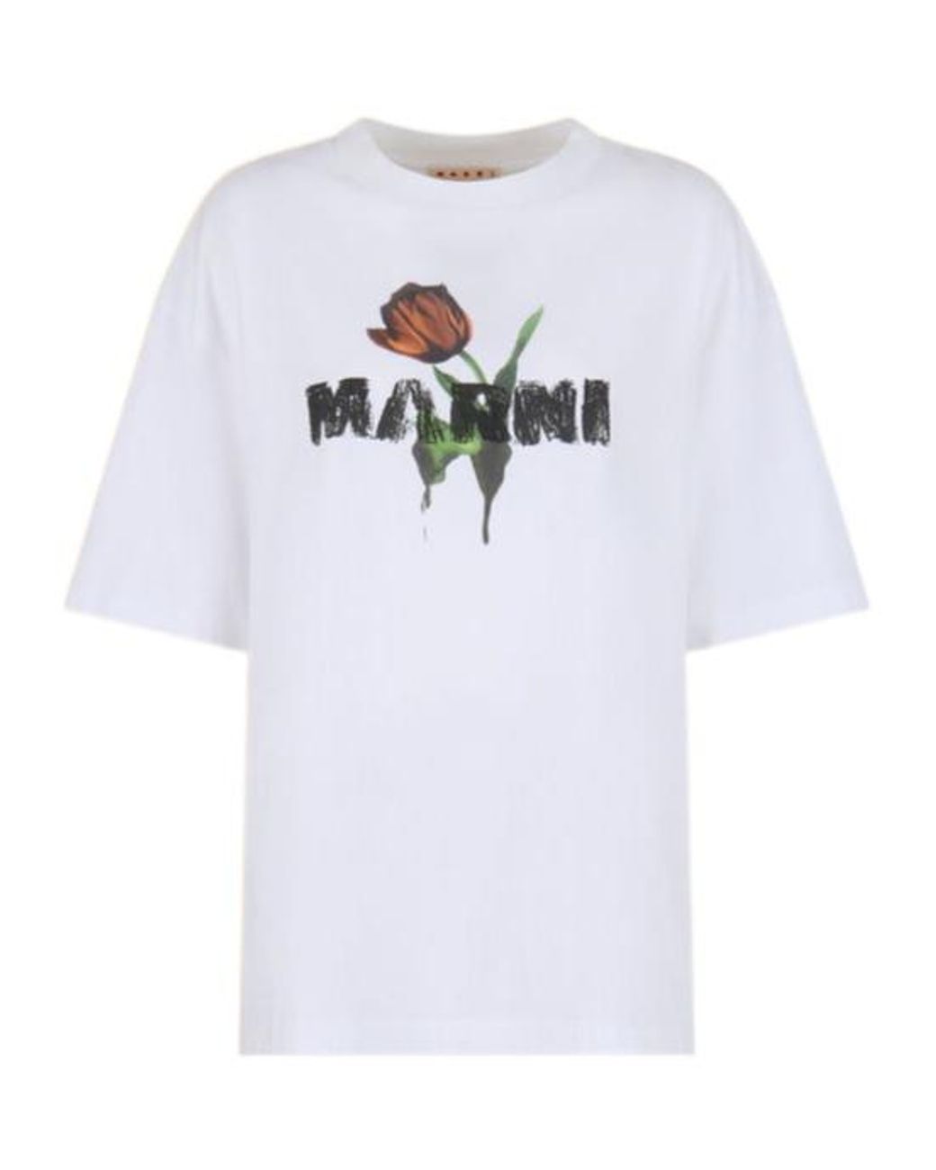 Marni White Tulip Printed Crewneck T-Shirt