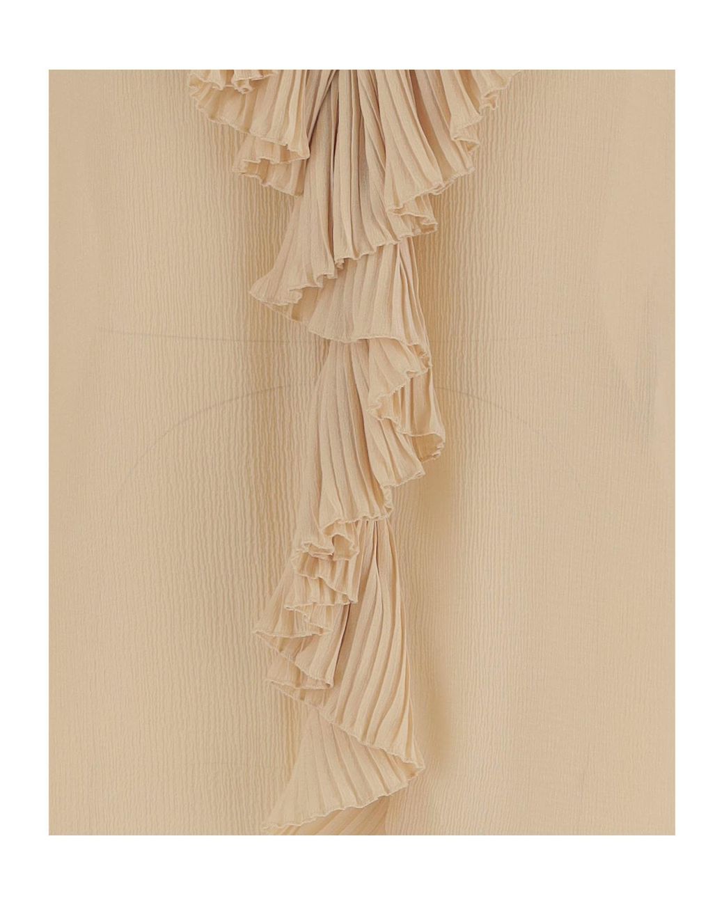 Saint Laurent Natural Ruffled V-Neck Blouse