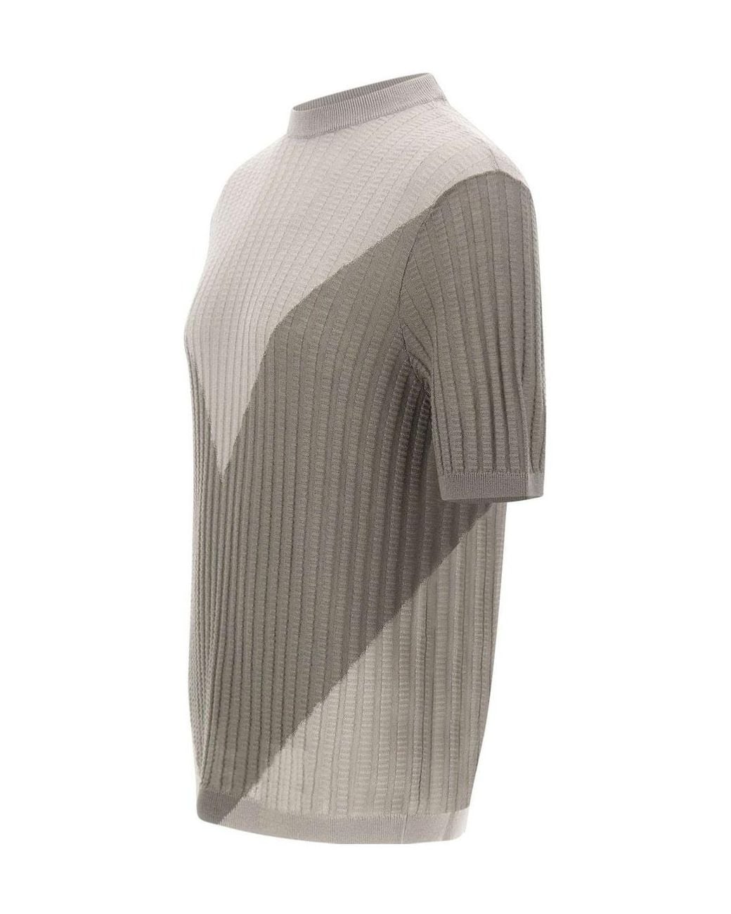 Emporio Armani Gray Maxi Rib V-Pattern Knitted Sweater for men