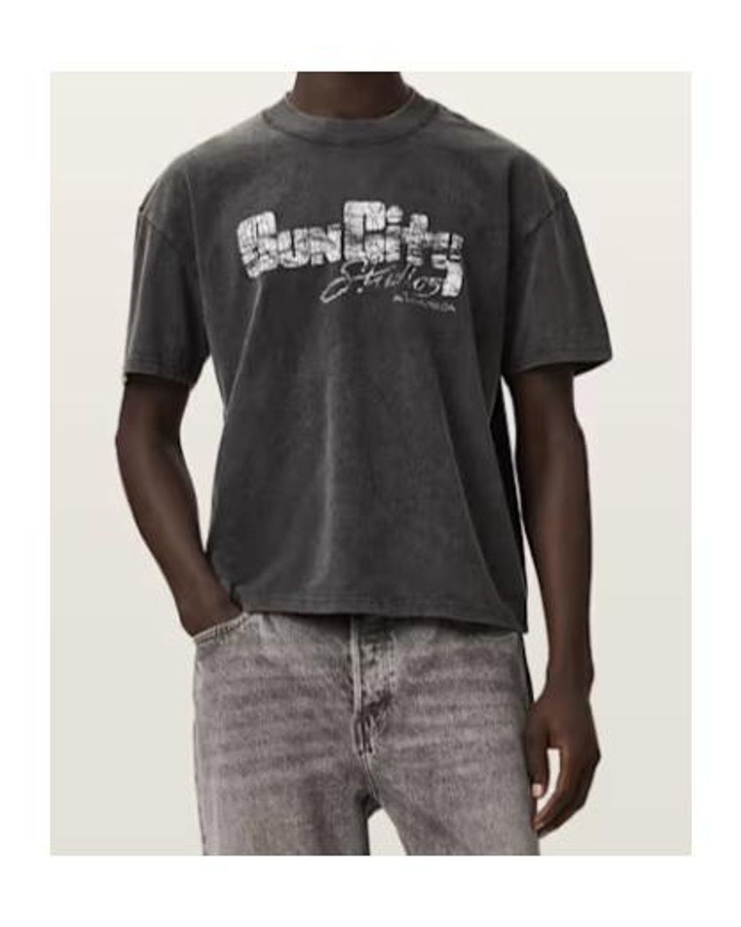 AllSaints Black Sun City Graphic-Print T-Shirt for men