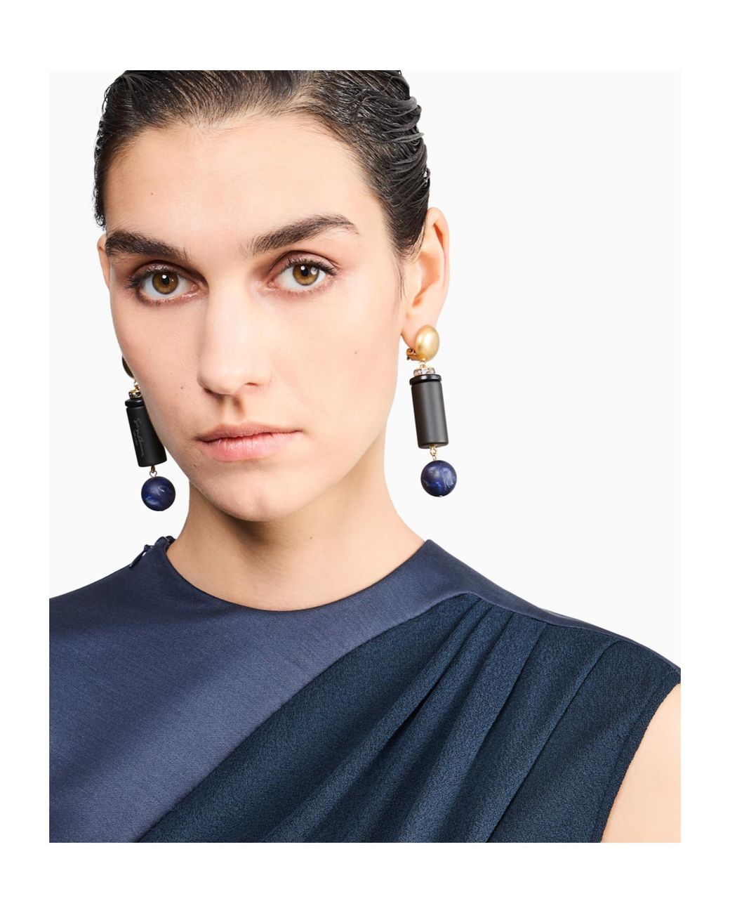 Giorgio Armani Black Geometric Drop Earrings