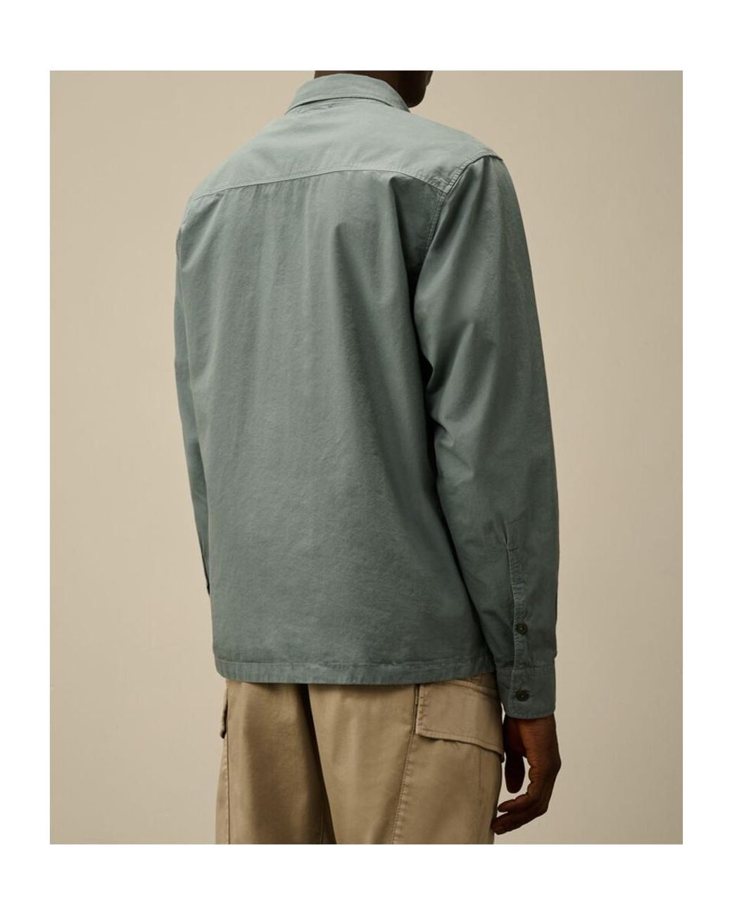 C P Company Green Organic Gabardine Full Zip Overshirt for men