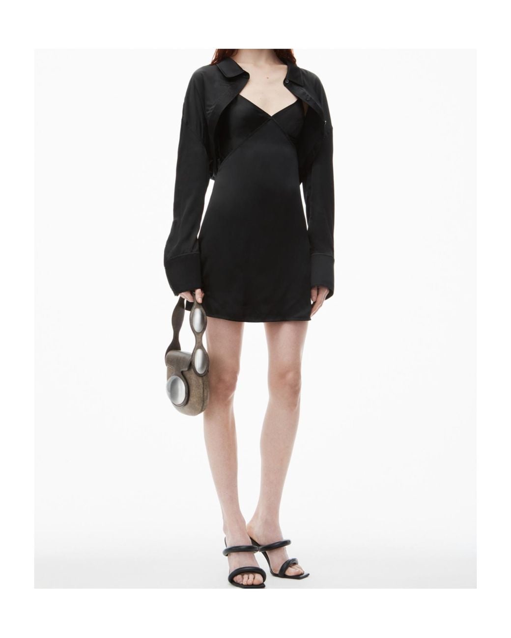 Alexander Wang Black Pre-Styled Satin Bolero Slip Dress