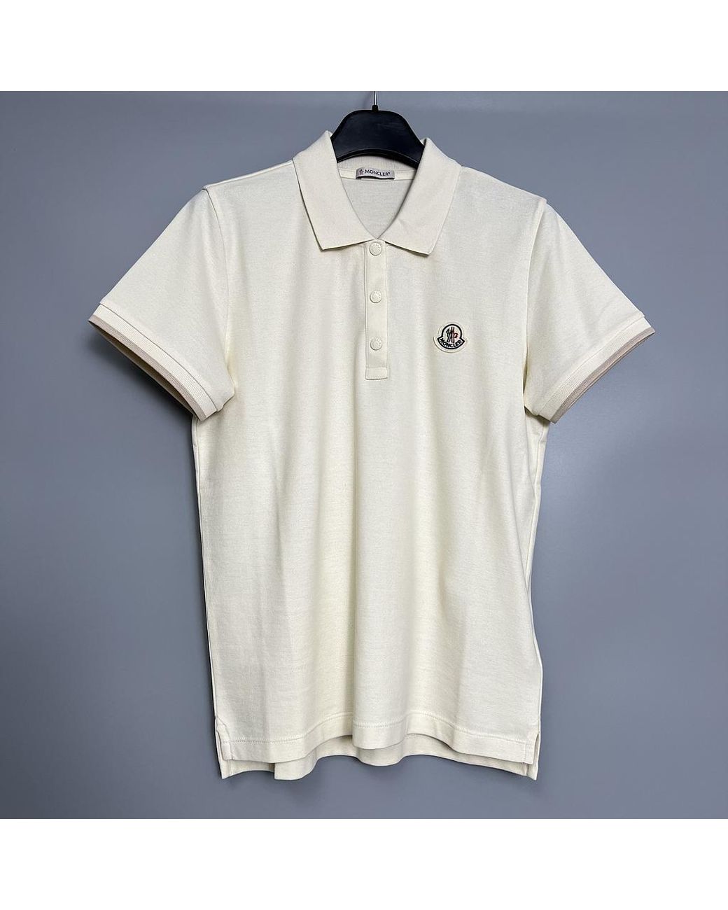 Moncler White Logo Patch Short-Sleeved Polo Shirt