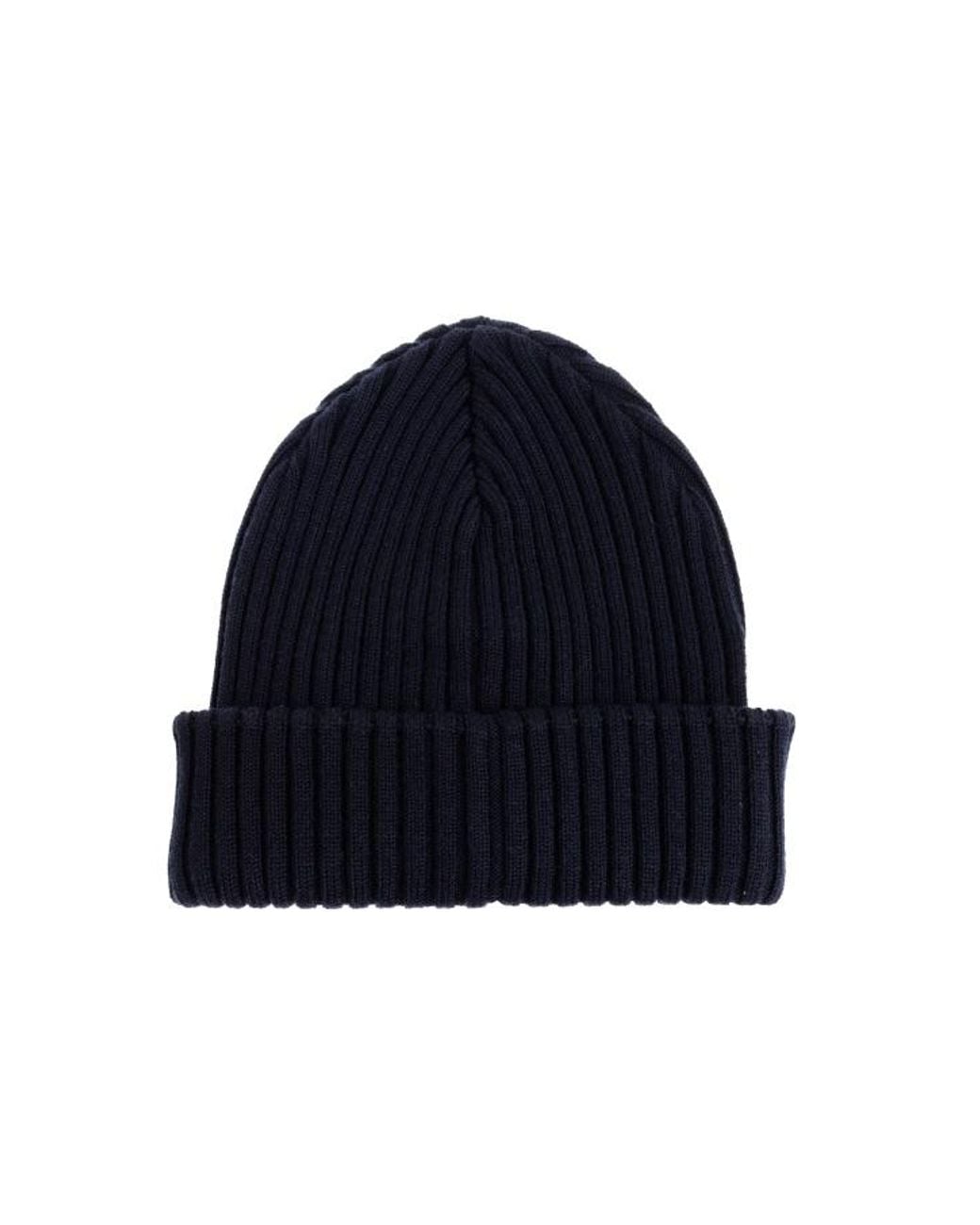 Paul & Shark Blue Ribbed Beanie Hat for men