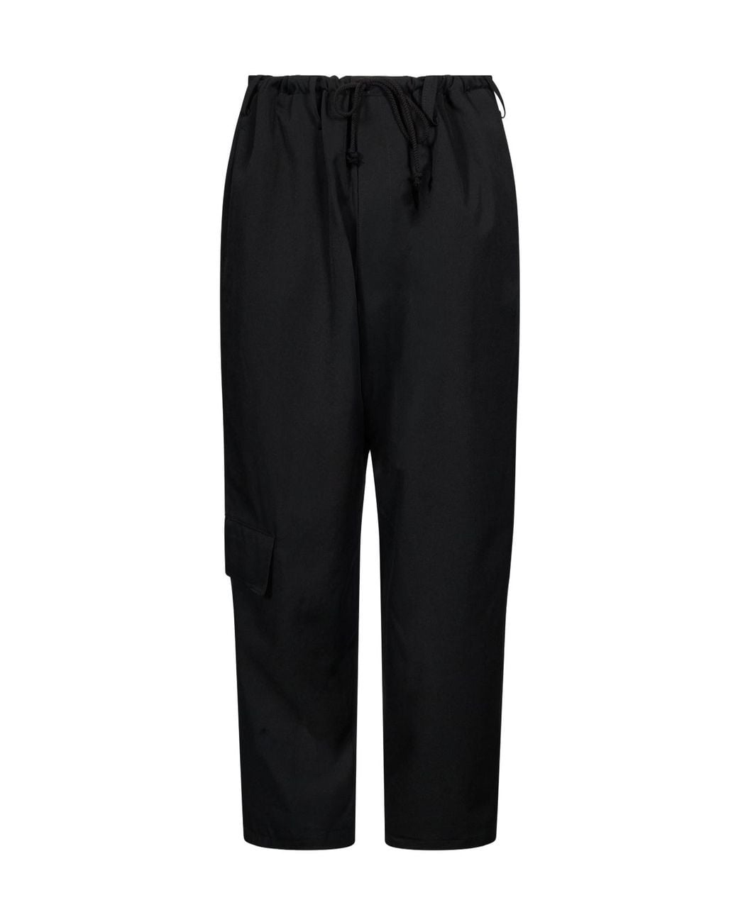 Yohji Yamamoto Black Drawstring-Waist Gabardine Cargo Pants for men