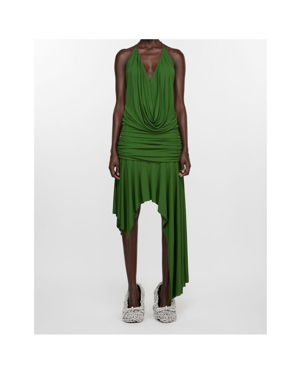 Acne Green Dikata Draped Midi Dress
