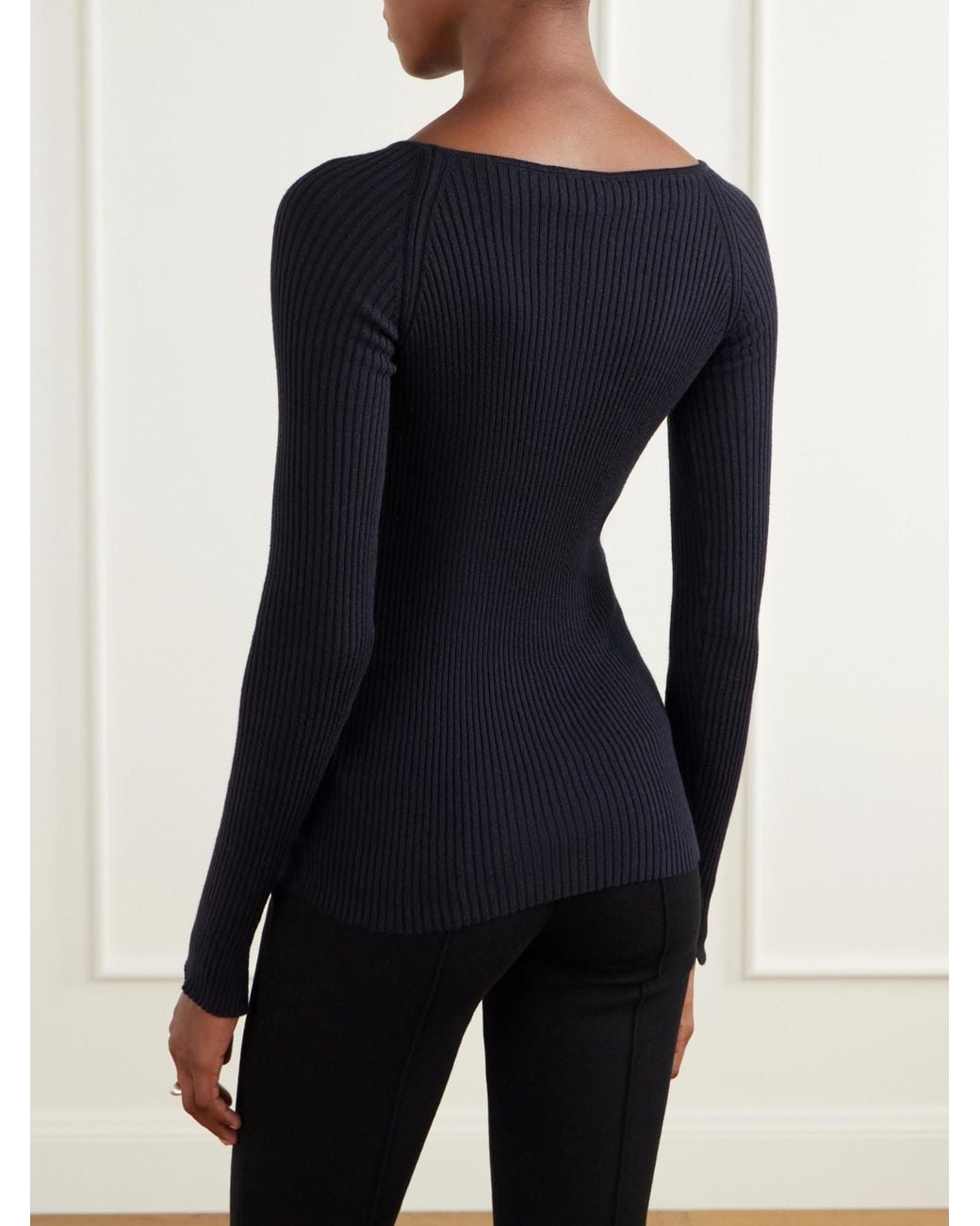 High Sport Black Ribbed Cotton And Cashmere-Blend Sweater
