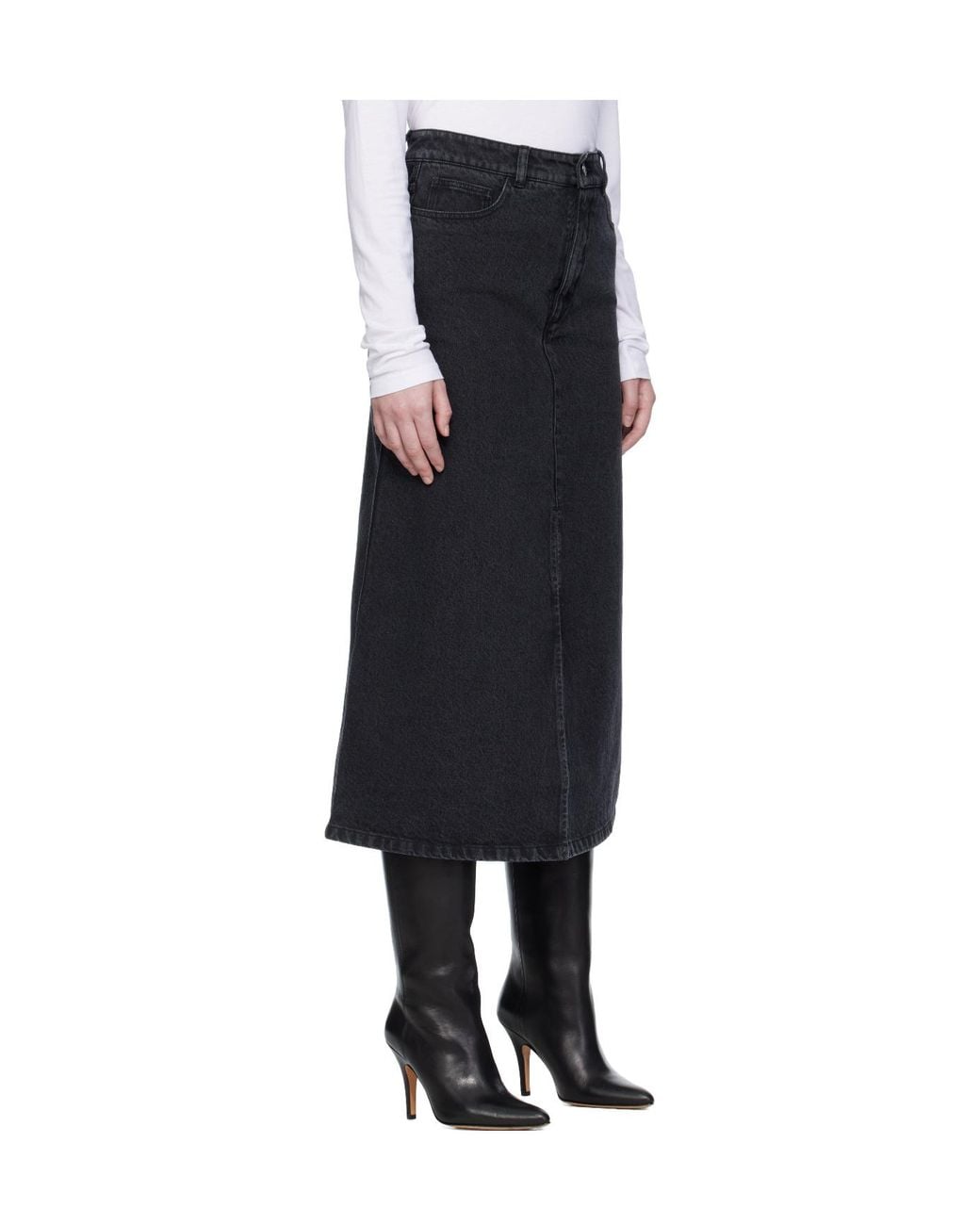 A.P.C. Black Split-Front Denim Midi Skirt