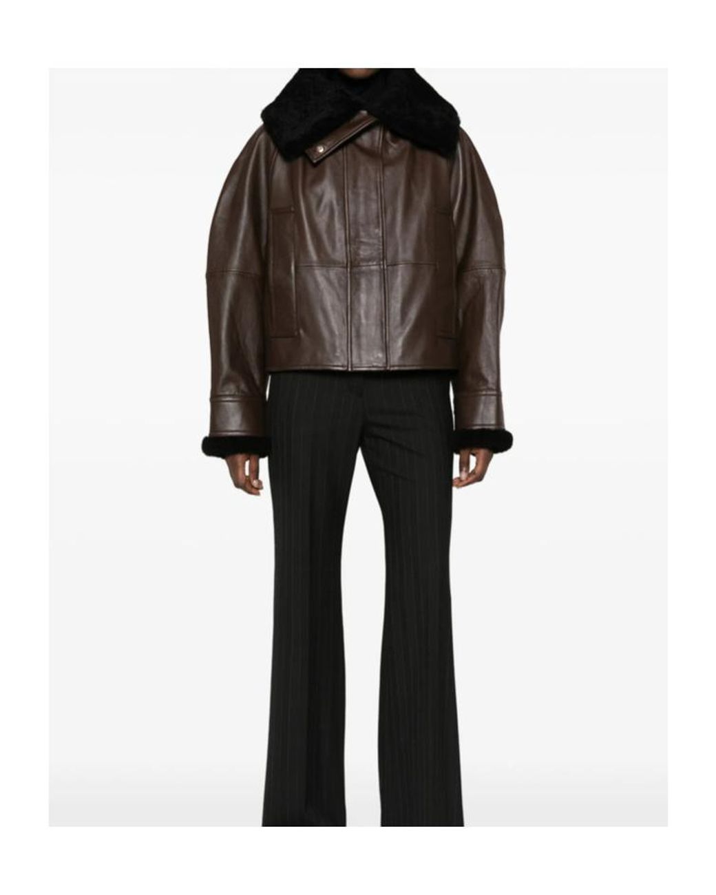 Sportmax Brown Long-Sleeved Leather Jacket