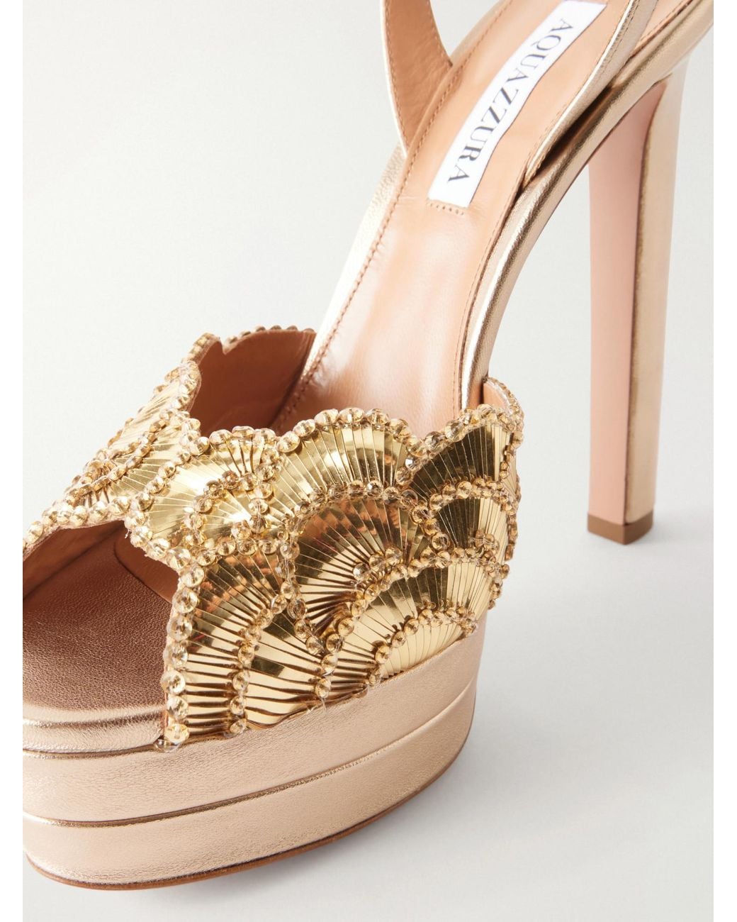 Aquazzura Ce Soir 130 Sequin-Embellished Metallic Leather Platform Sandals