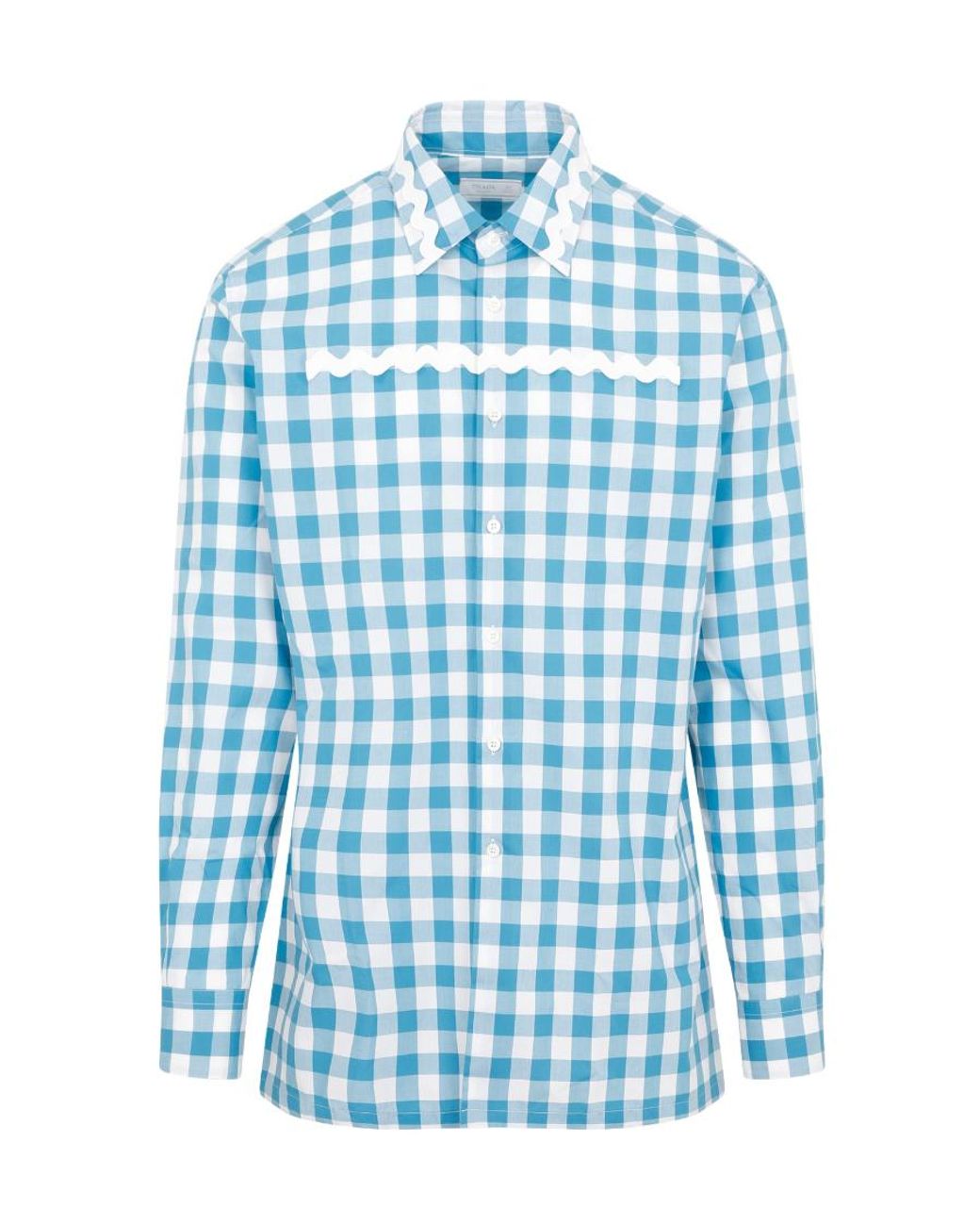 Prada Blue Plaid Long-Sleeved Shirt for men