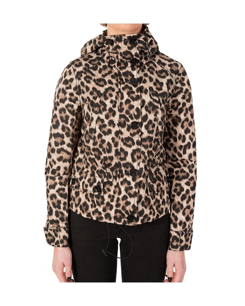 Michael Kors Black Leopard Printed Hooded Coat