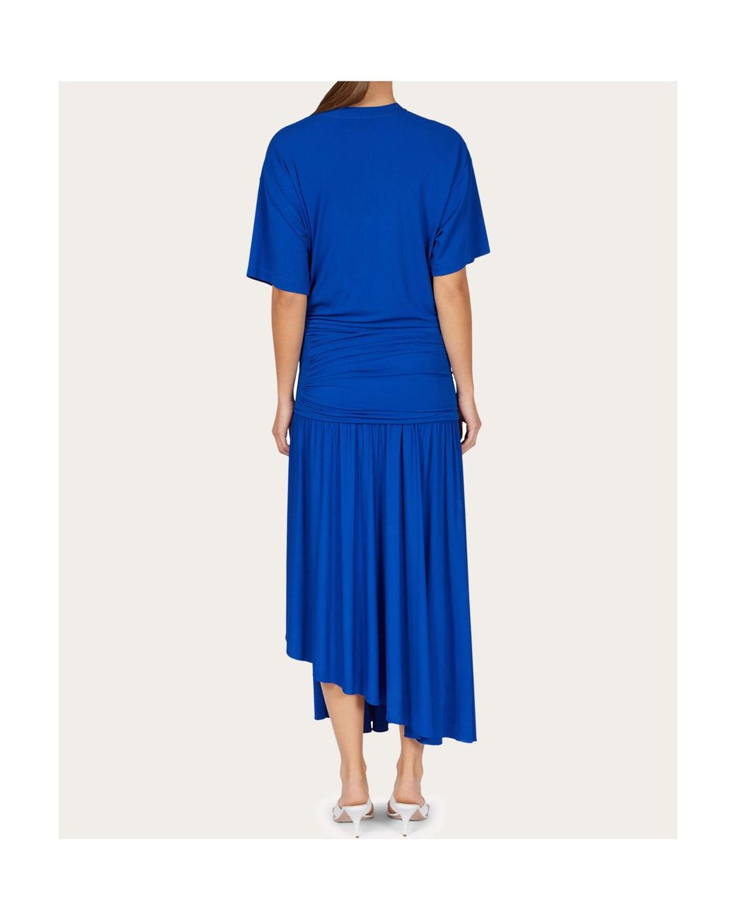 Ferragamo Blue Long T-Shirt Dress With Drape Detail