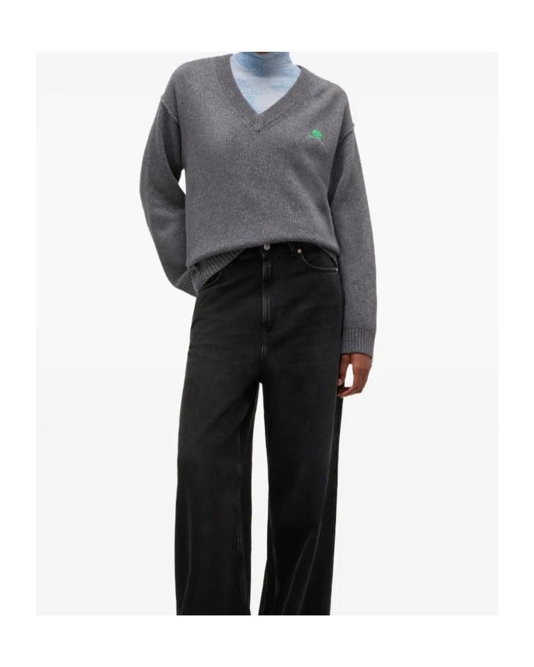 Ganni Gray V-Neck Jumper