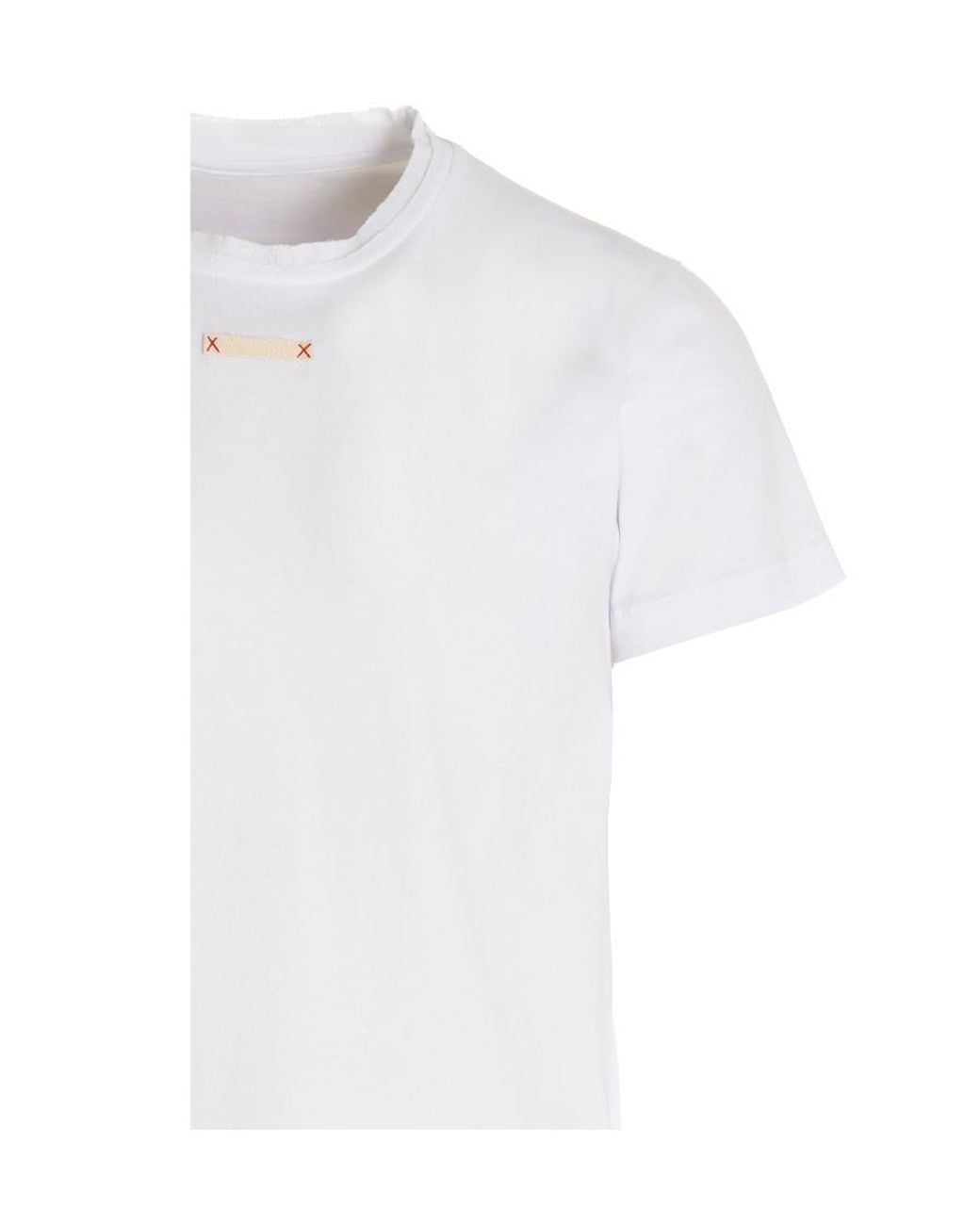 Maison Margiela White Patch Detailed Crewneck T-Shirt for men