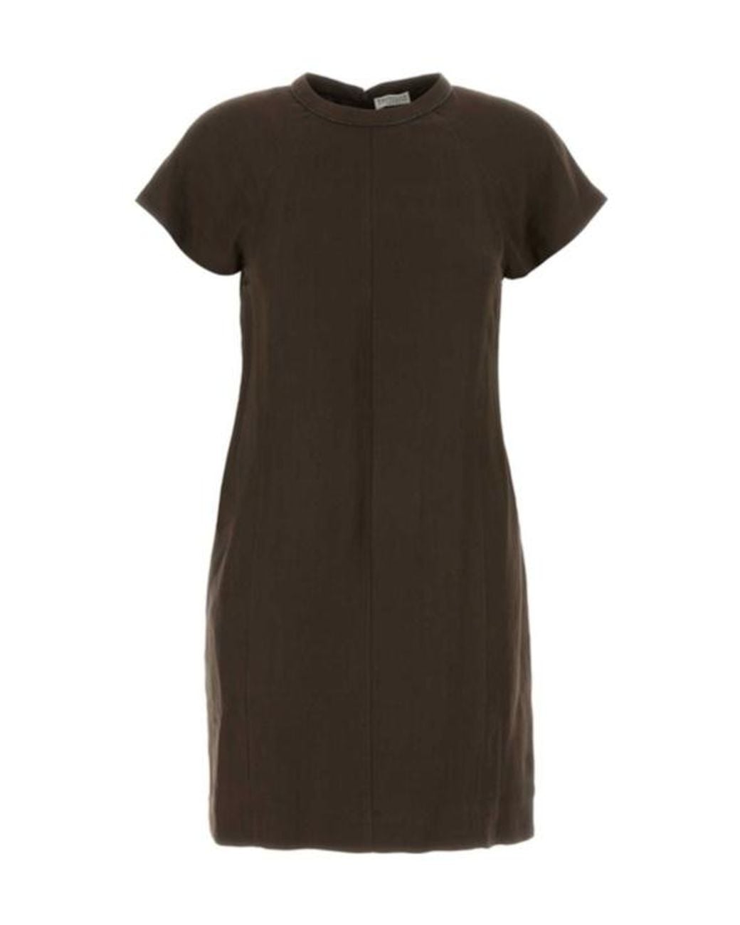 Brunello Cucinelli Brown Short-Sleeve Mini Dress