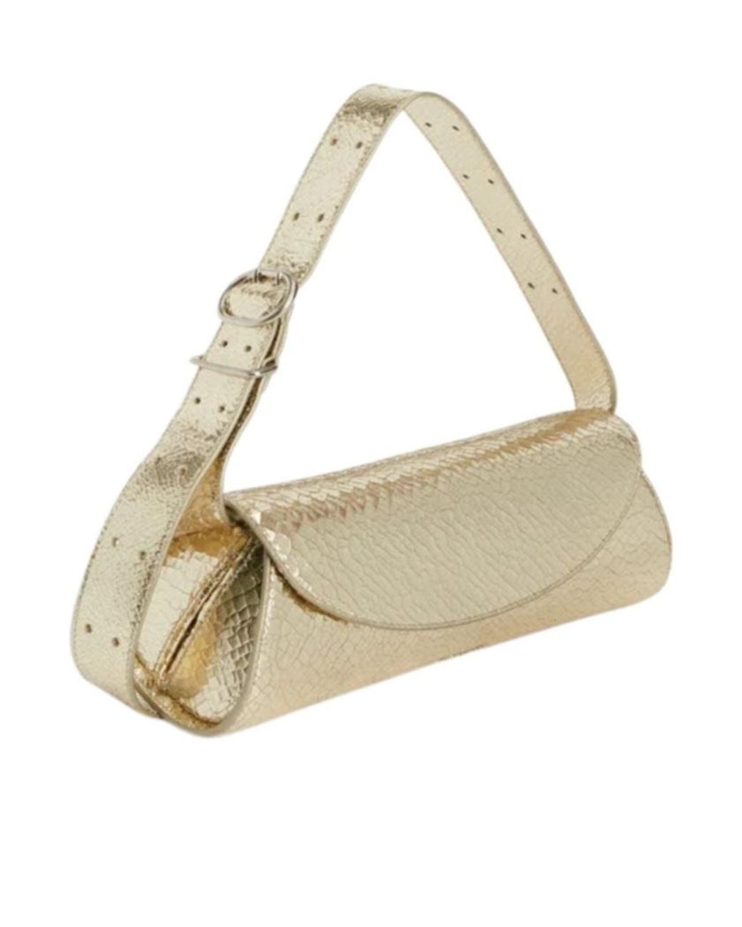 Jil Sander Metallic Cannolo Crackled Foldover Top Clutch Bag