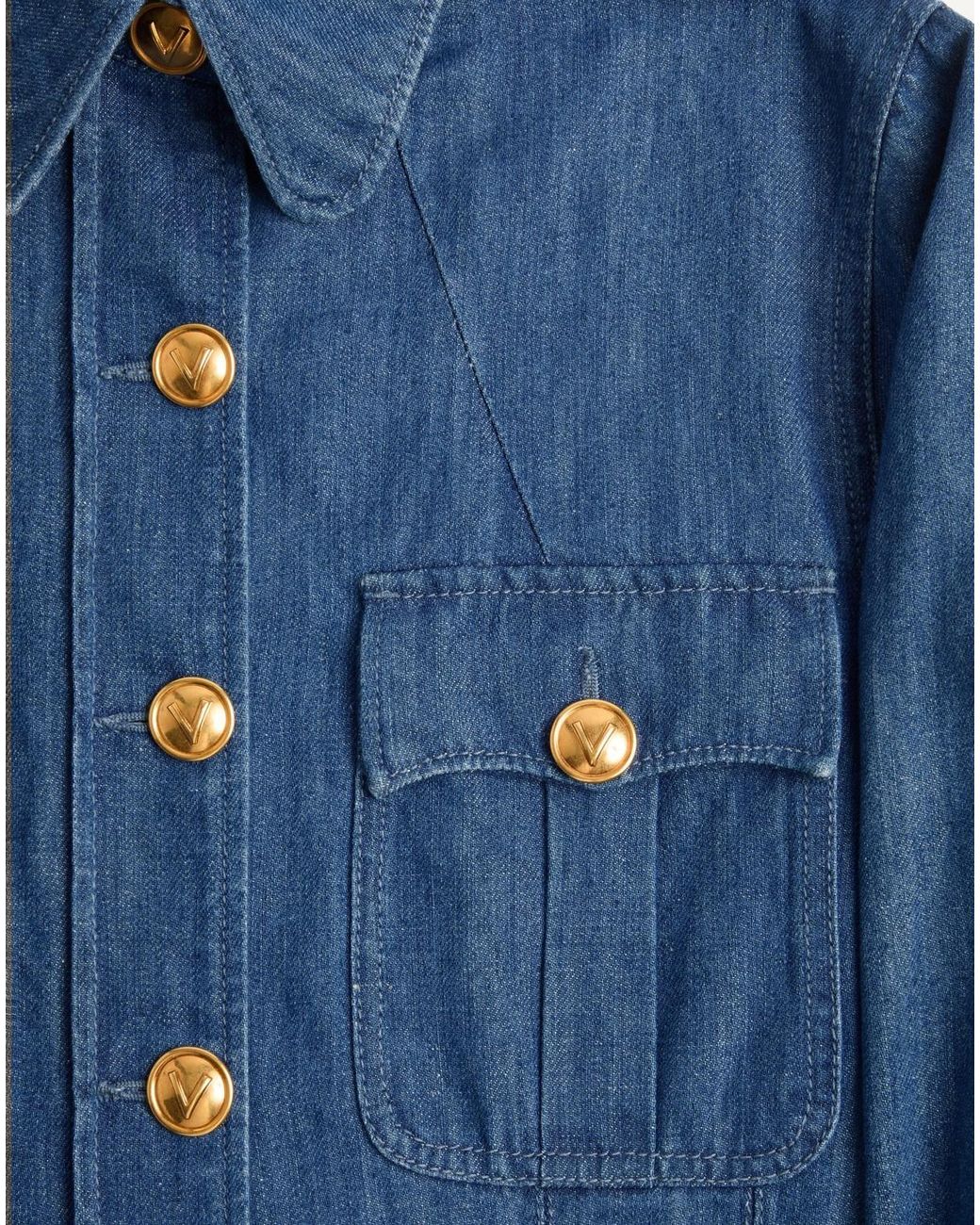Valentino Blue Sahariana Belted Waist Denim Jacket