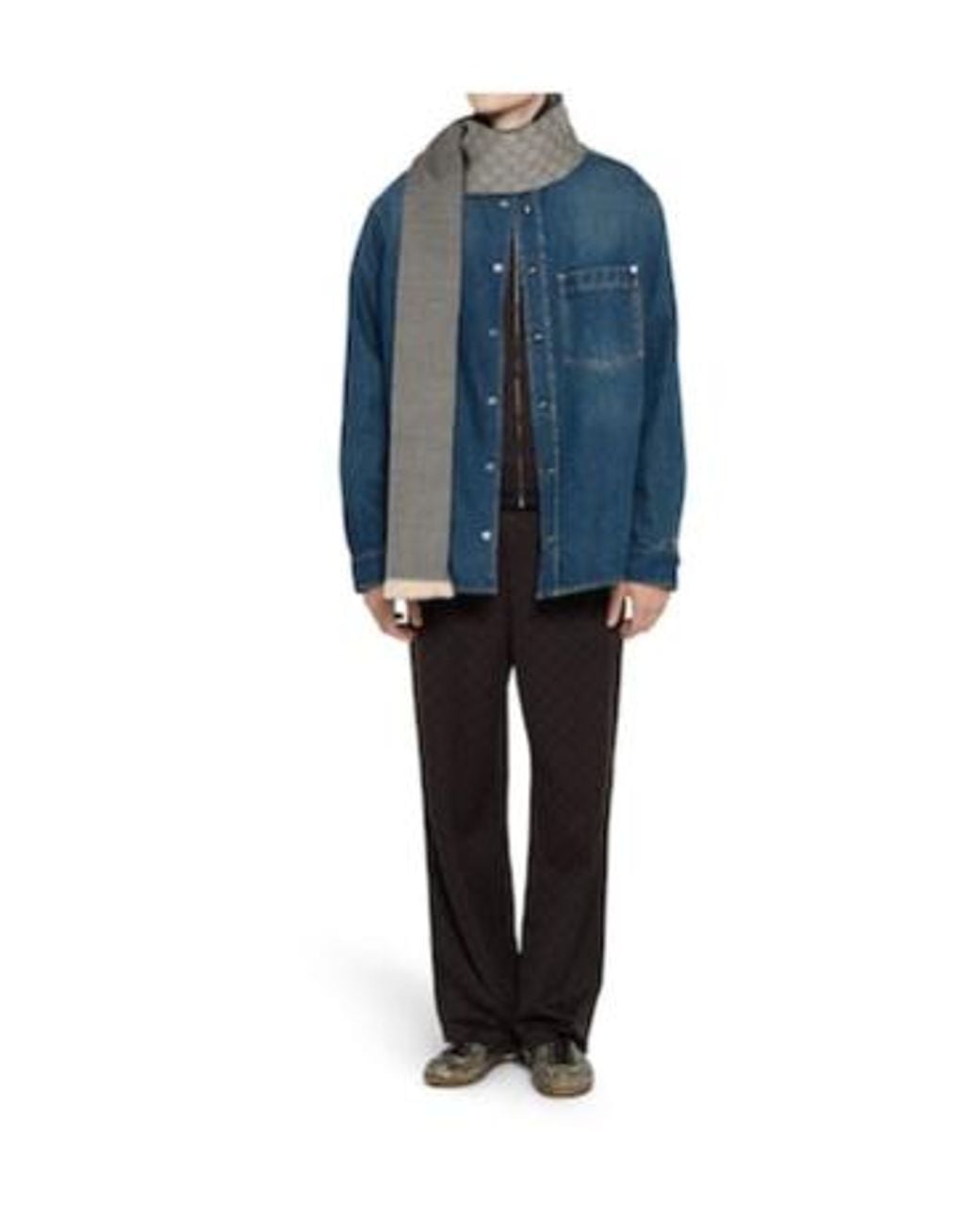 Gucci Gray Gg Wool Jacquard Scarf for men