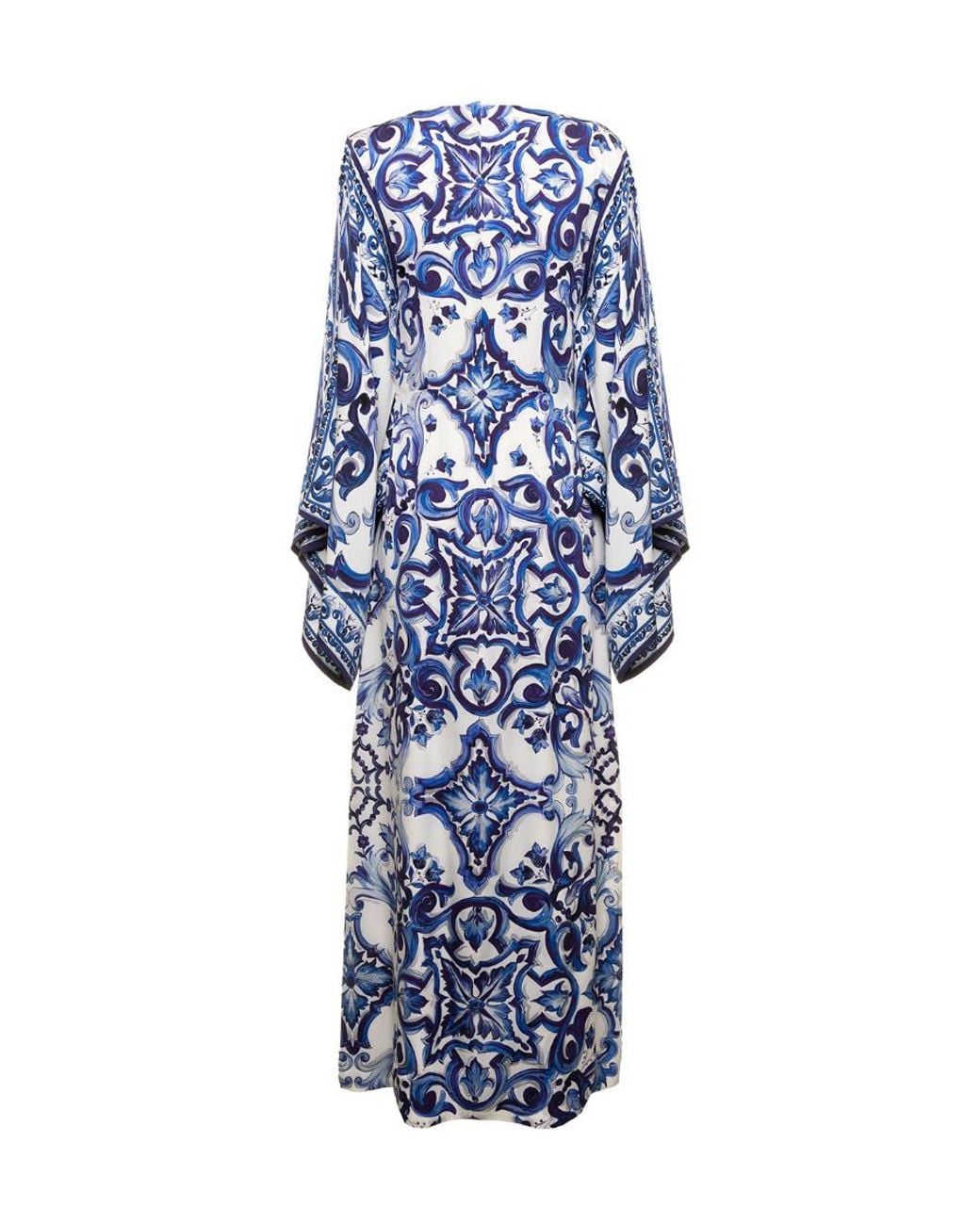 Dolce & Gabbana Blue Majolica Print Wide Sleeves Dress