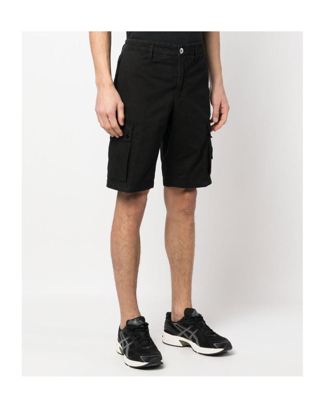 Stone Island Black Compass Patch Cargo Shorts for men