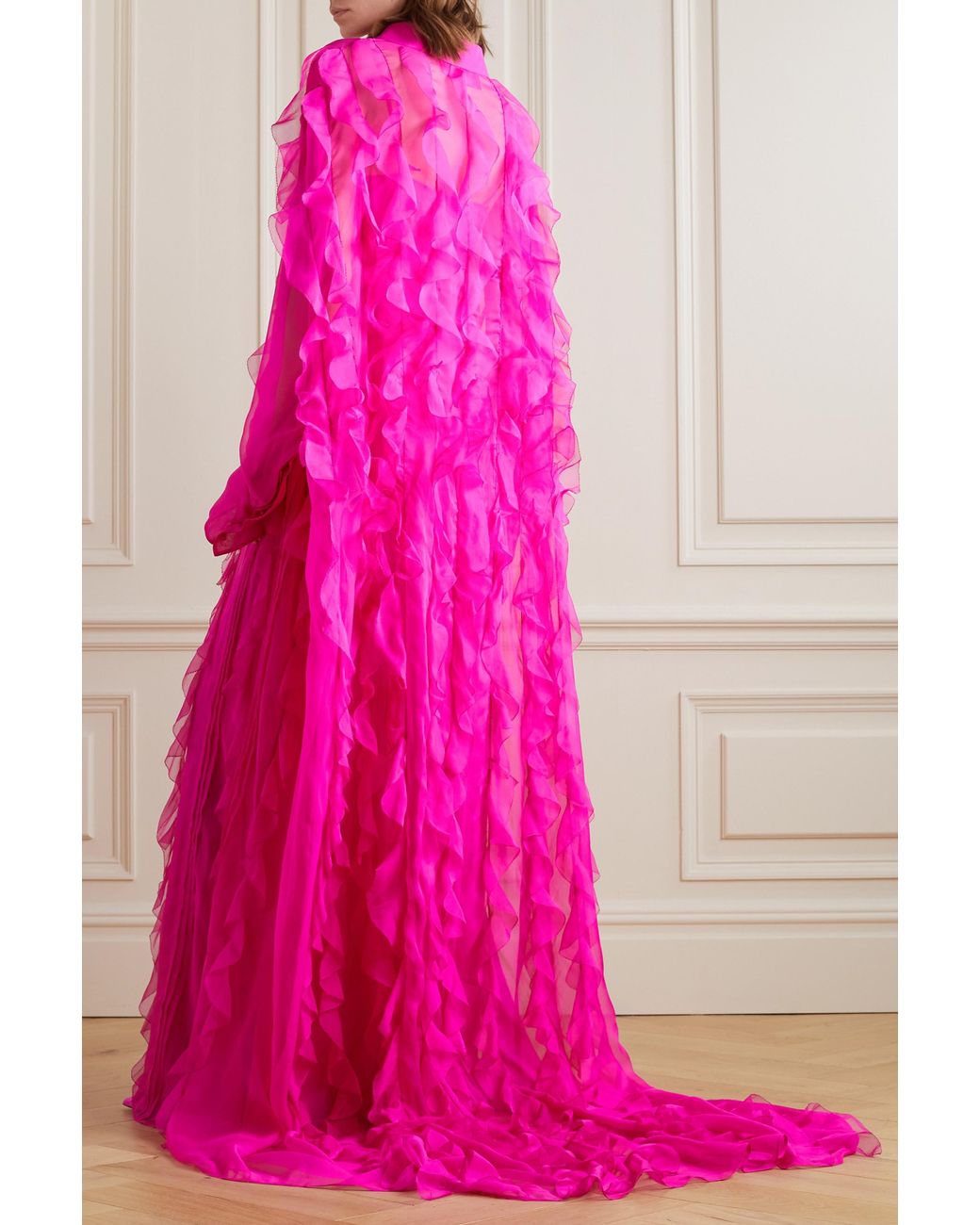 Valentino Pink Ruffled Silk Chiffon Dress Dress