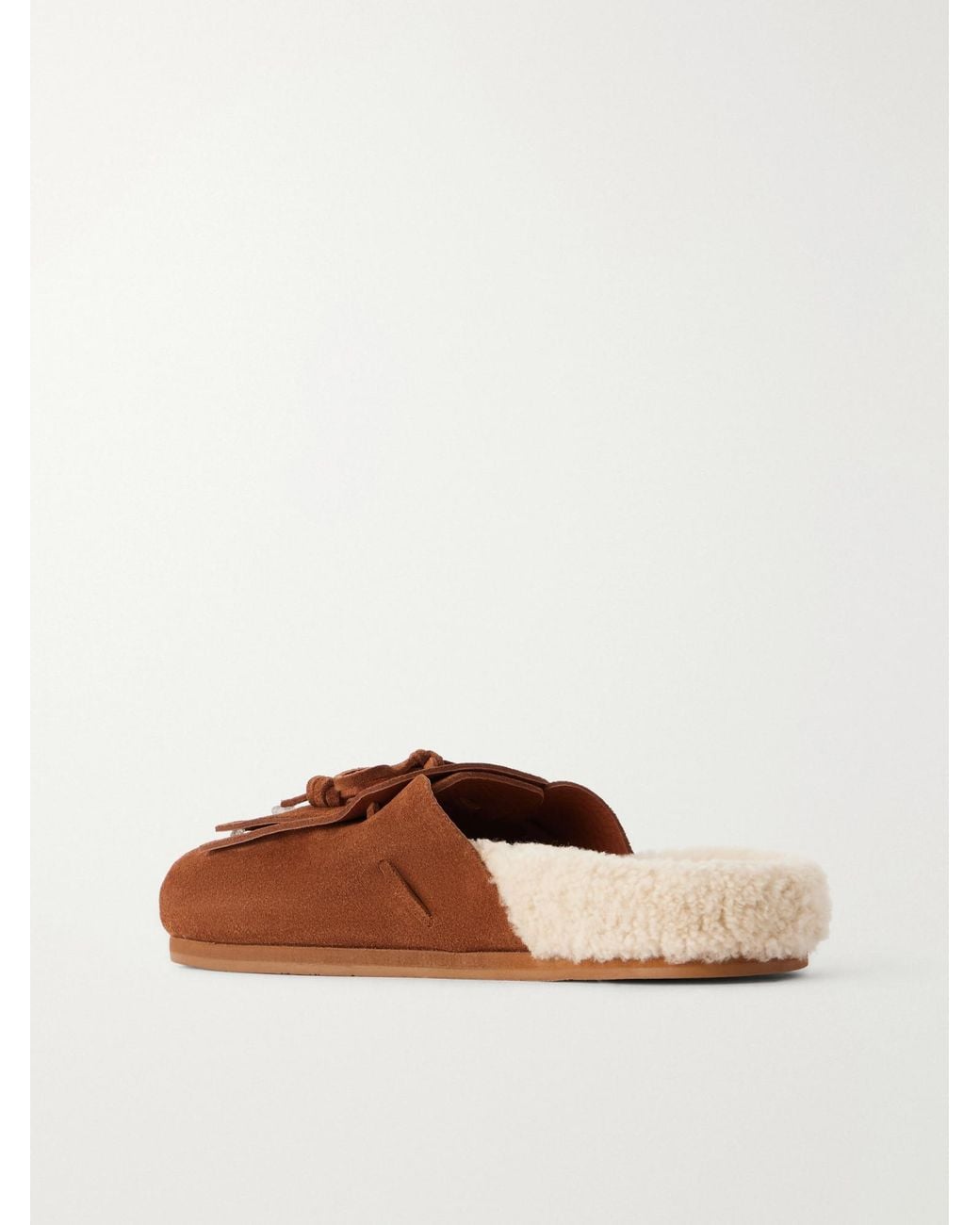 Ancient Greek Sandals Brown Tassel-Detailed Shearling-Trimmed Suede Mules