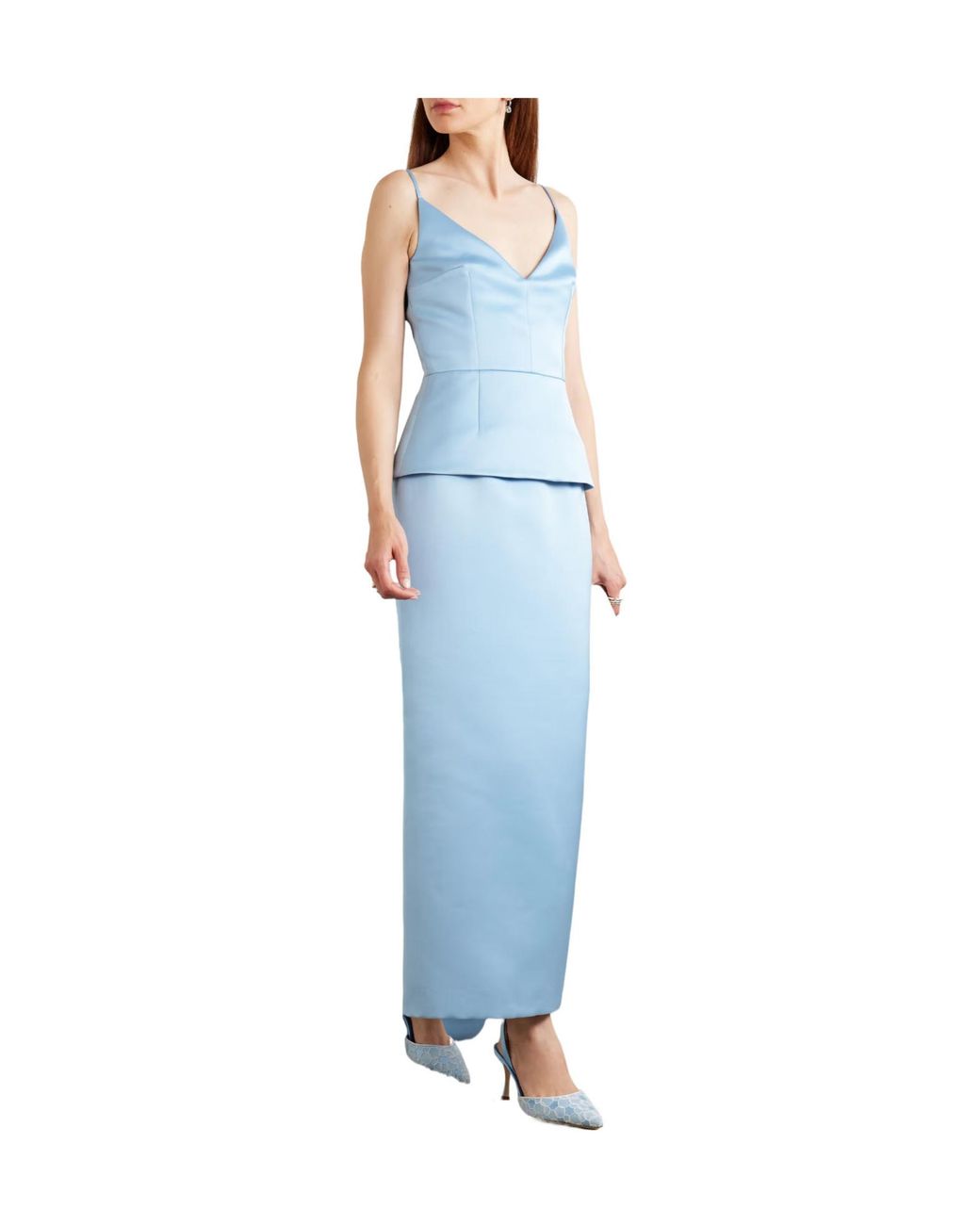 Emilia Wickstead Blue Vero Duchesse-Satin Peplum Top