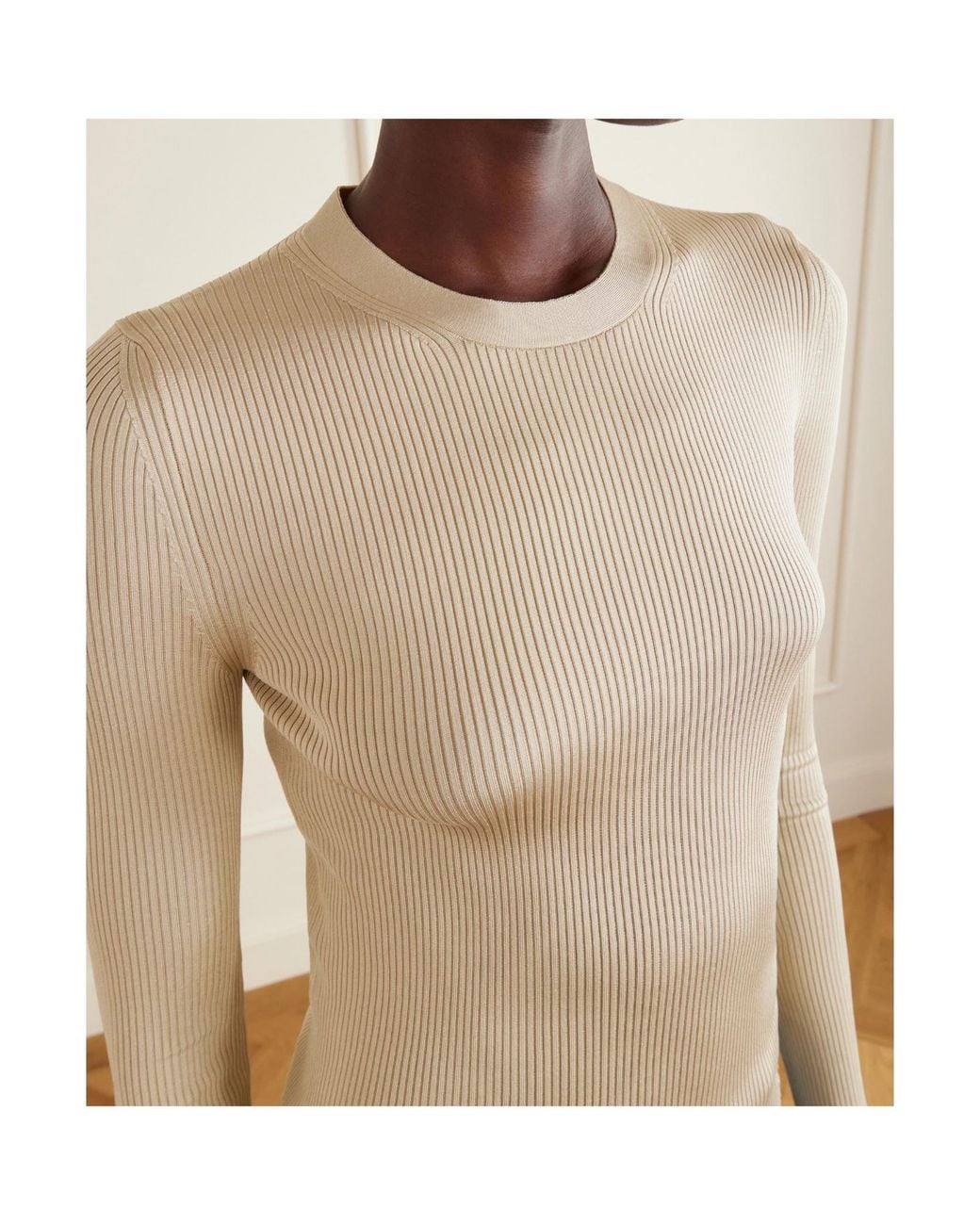 Alaïa Natural Ribbed Lettuce-Trim Sweater