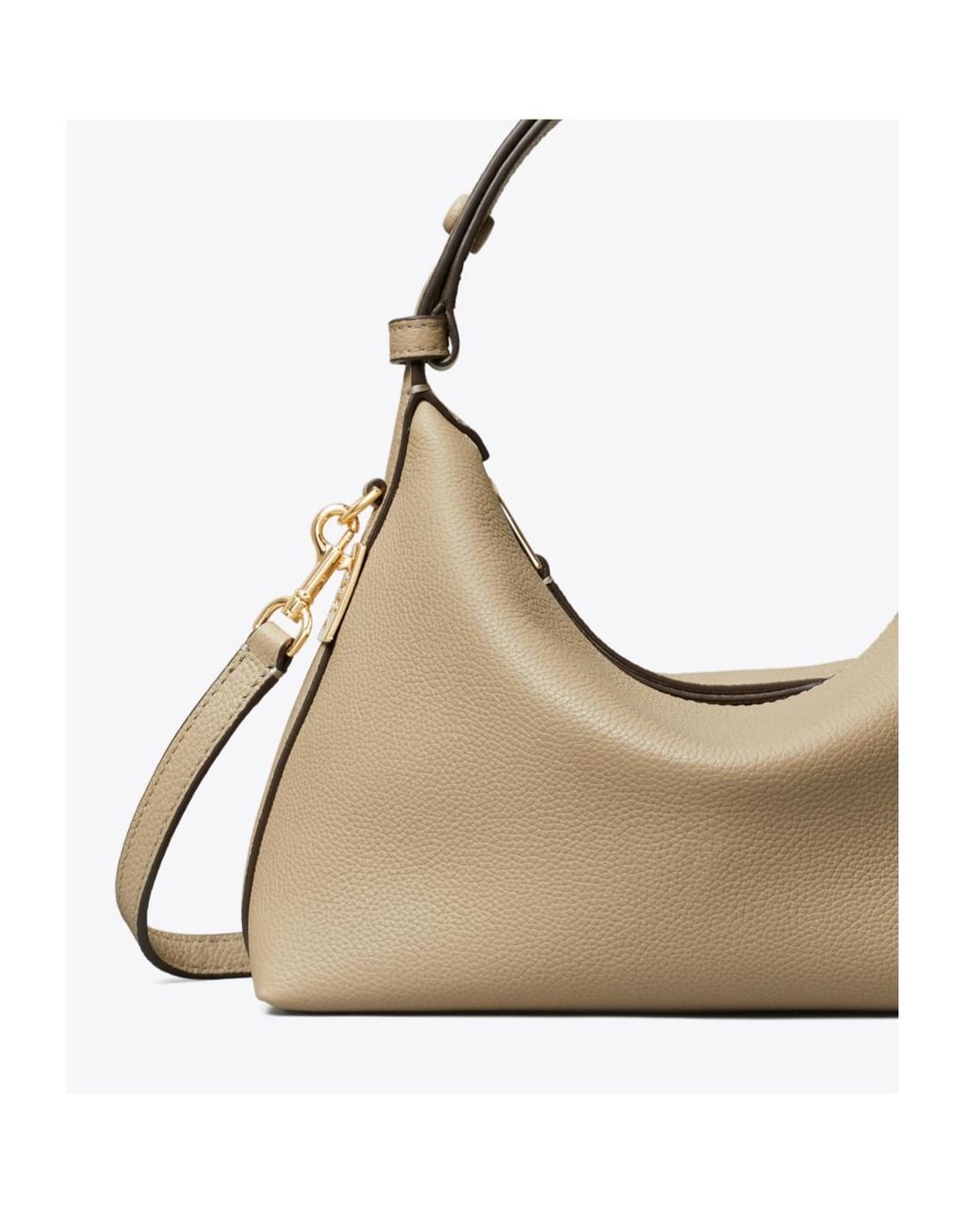 Tory Burch Natural Small Mellow Logo-Plaque Pebbled Shoulder Bag