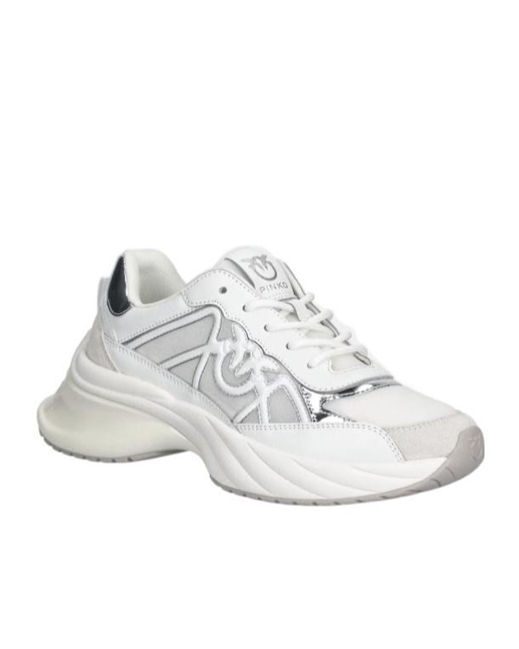 Pinko White Logo Detailed Lace-Up Sneakers