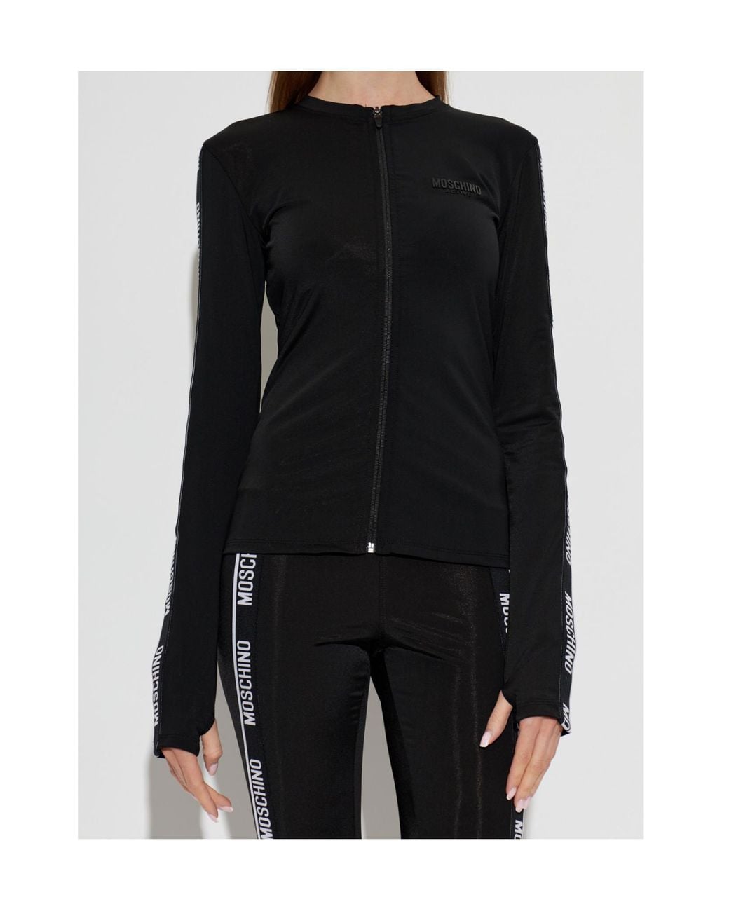 Moschino Black Logo Print Zip-Up Top