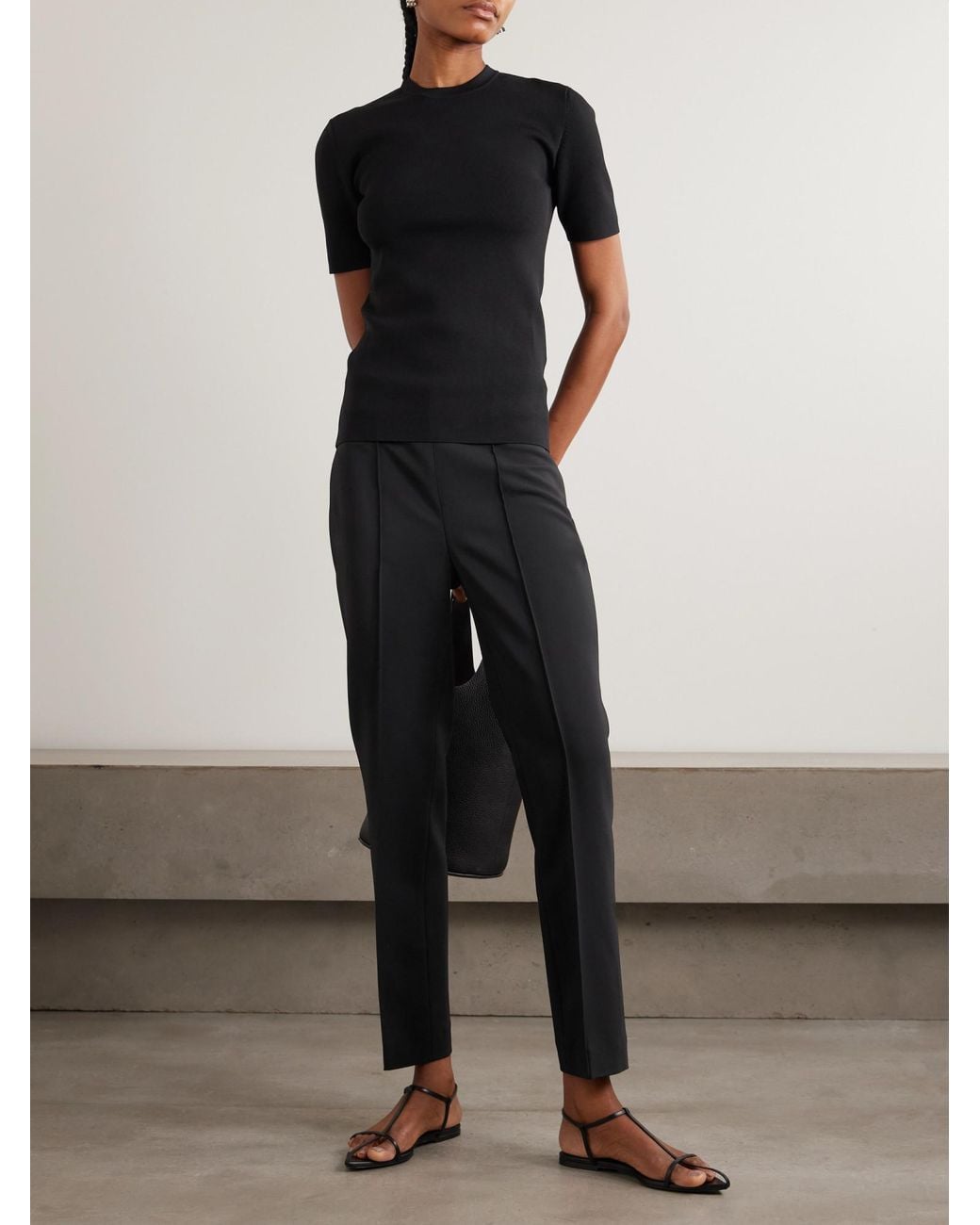 Rohe Black Pintucked Grain De Poudre Slim-Leg Pants