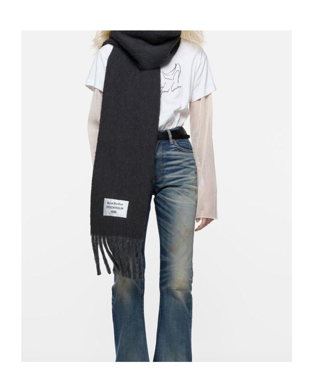 Acne Black Bicolour Alpaca Scarf