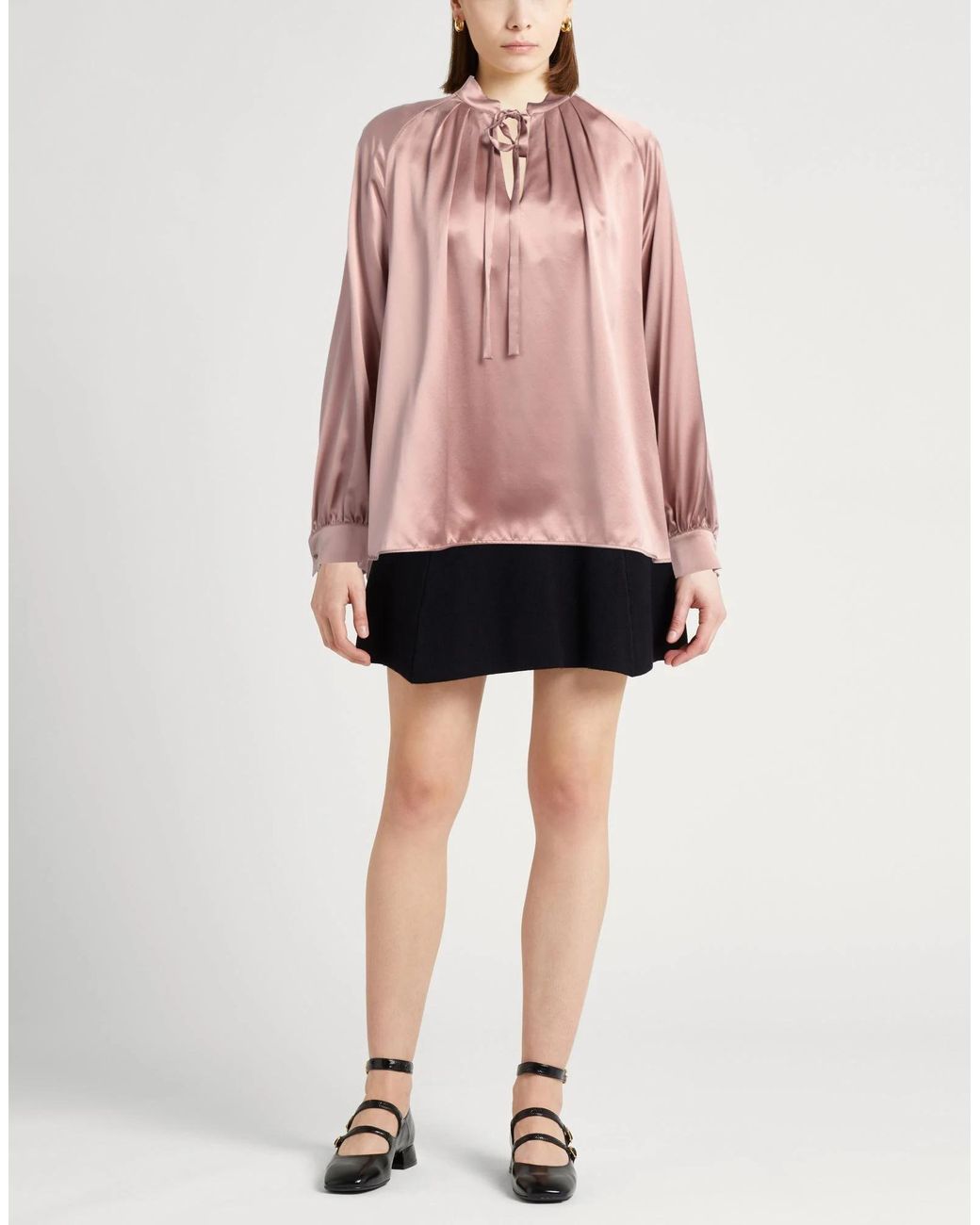 Max Mara Pink Solid-Colored Satin Long-Sleeve Top