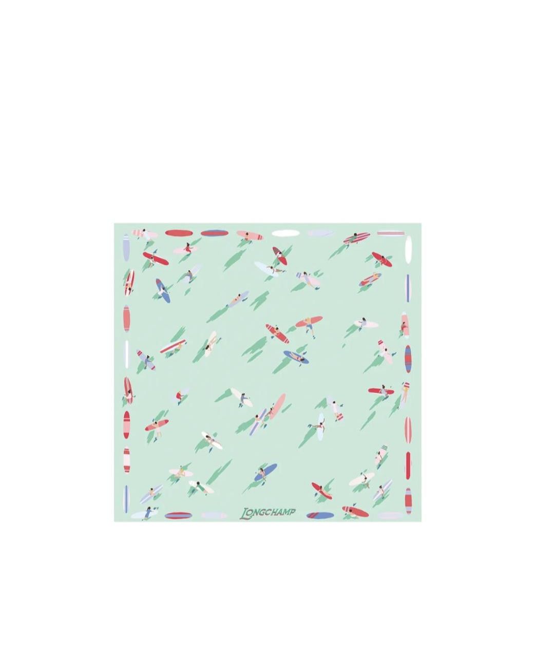 Longchamp Blue En Attendant La Vague Silk Scarf 50