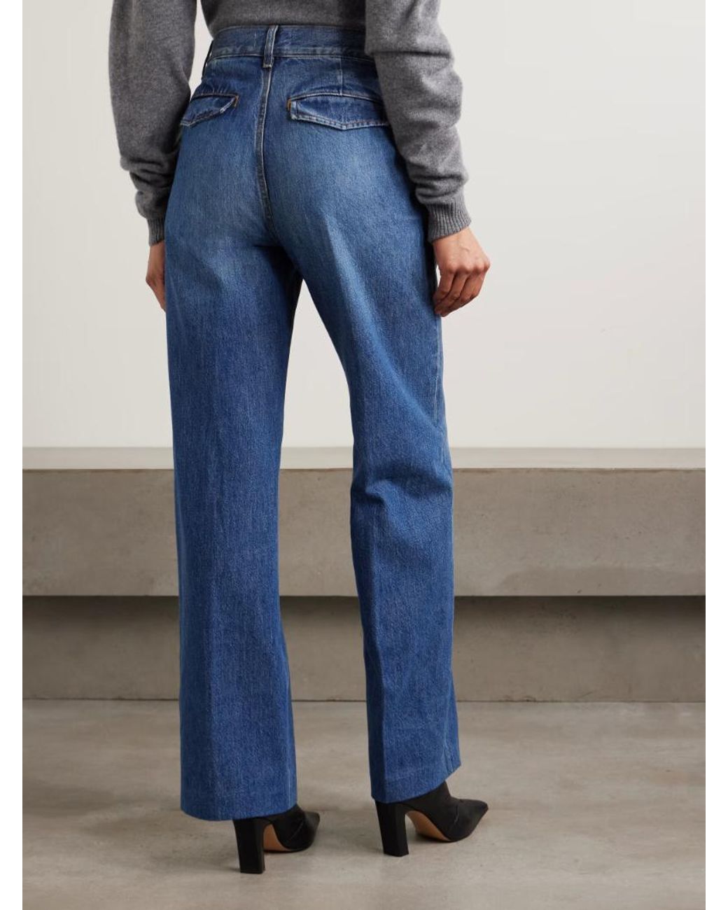FRAME Blue The Bow High-Rise Wide-Leg Jeans