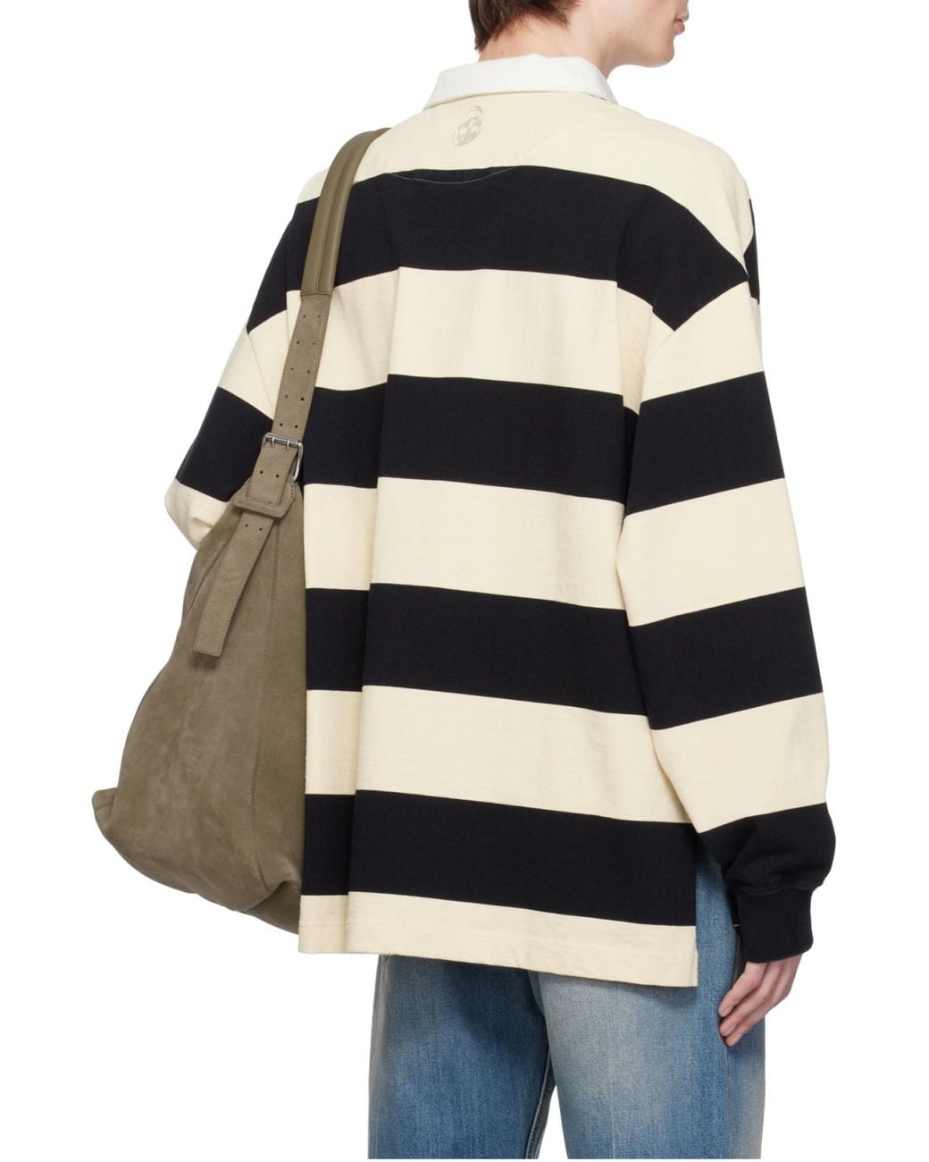 McQueen Black Oversized Striped Polo Shirt for men