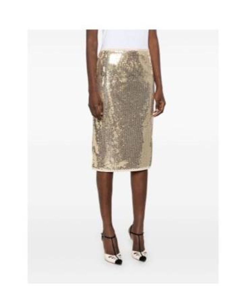 Prada Natural Sequinned Midi Skirt